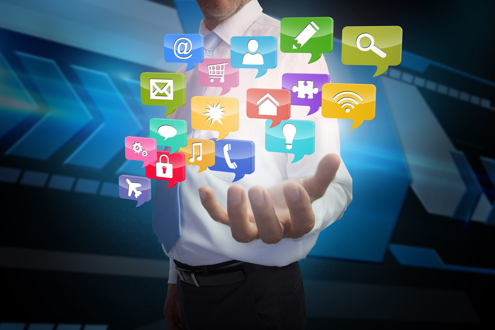 businessman presenting app icons