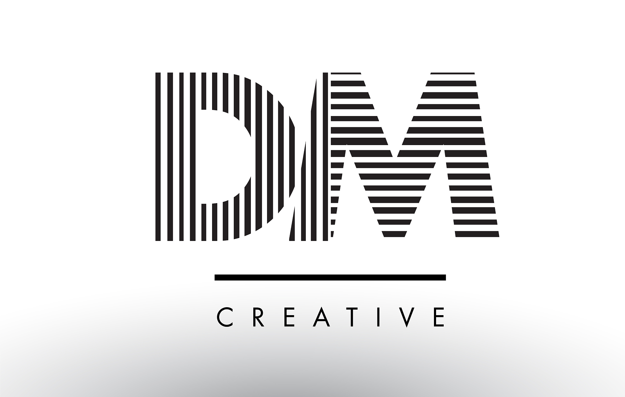 dm d m black and white lines letter logo design