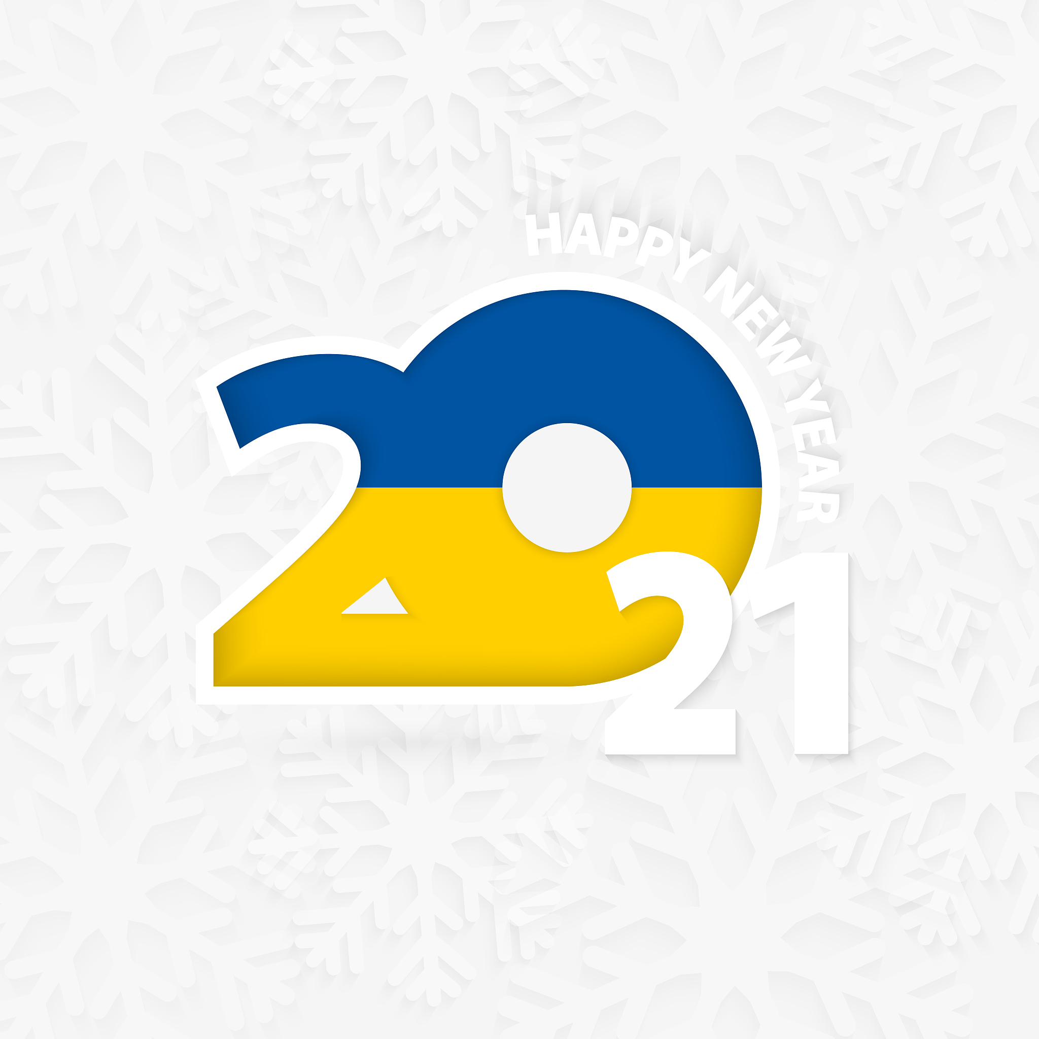happy new year 2021 for ukraine on snowflake background.