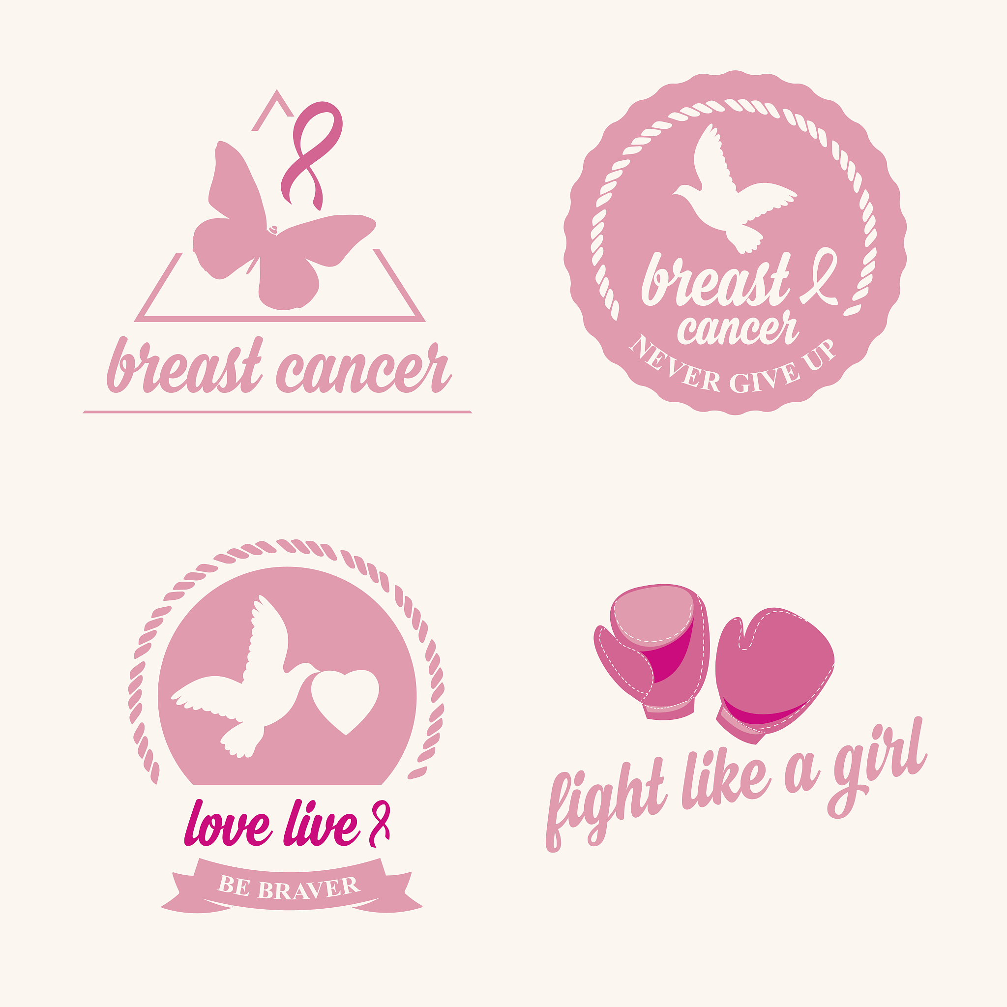 breast cancer set of stickers.
