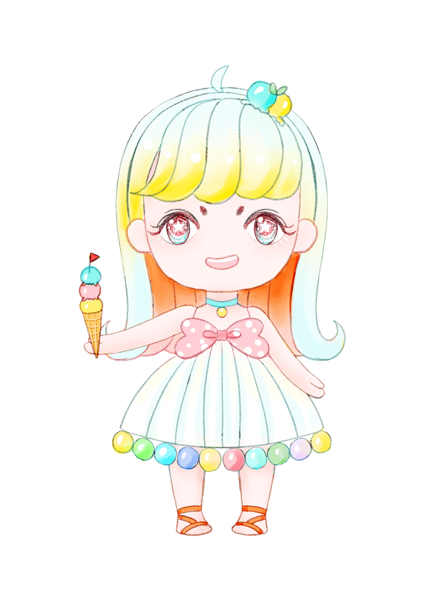 可爱小女生绘画：马尾辫、大眼睛、小嘴巴