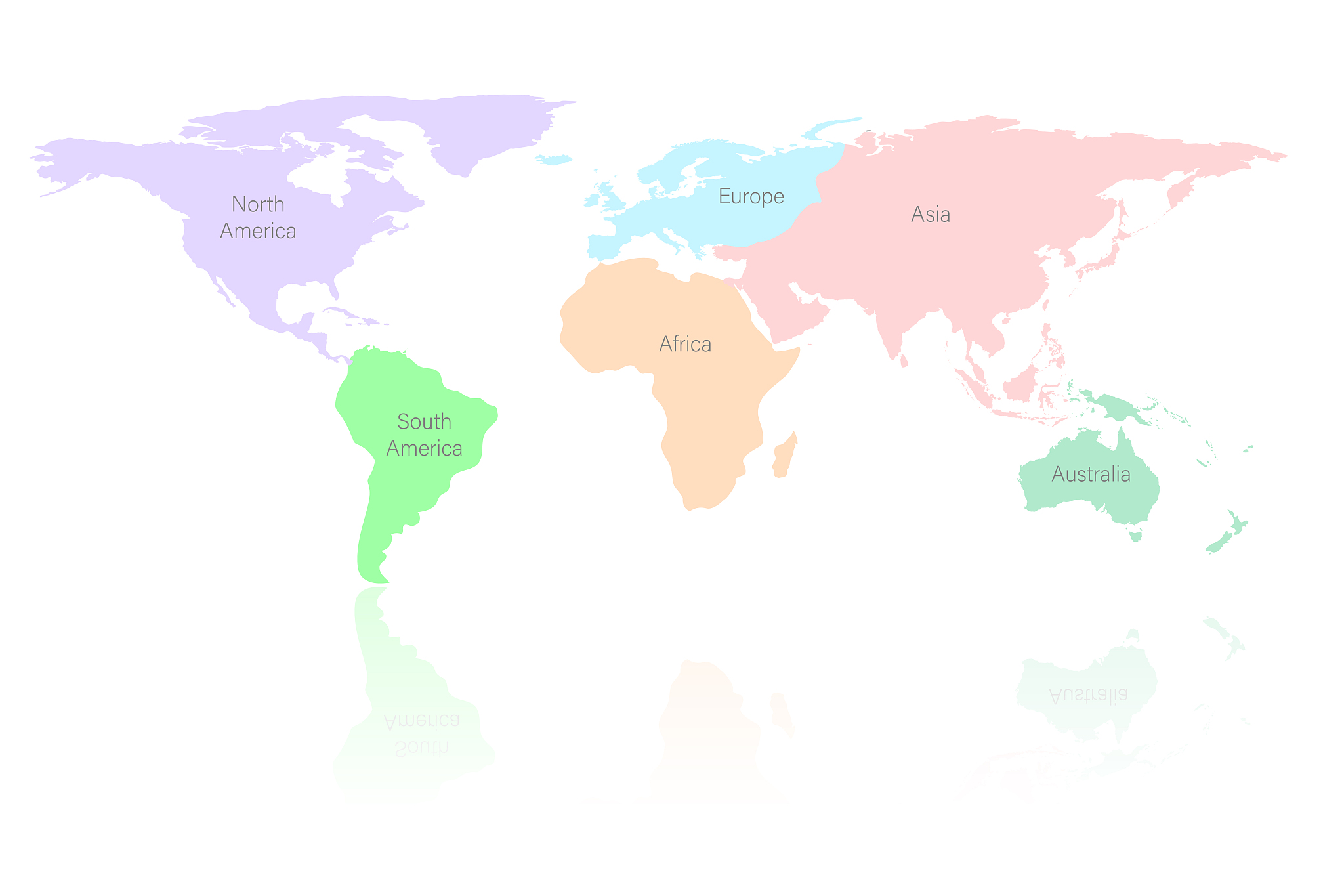 world map vector colored by continent isolated on white backgrou