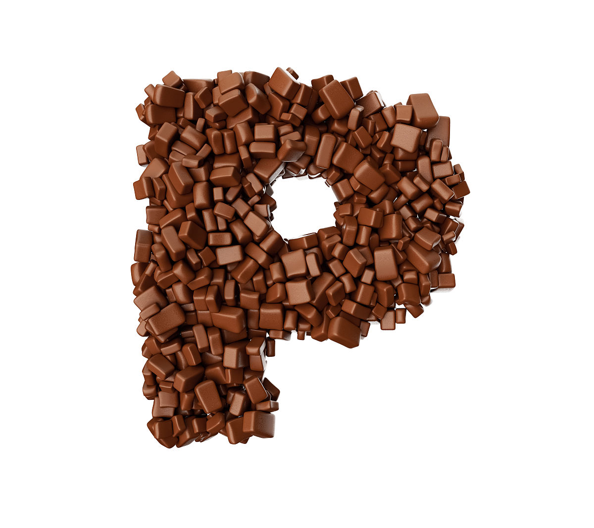 字母<strong>p制作</strong>的巧克力块巧克力块字母(字母p) 3d插图