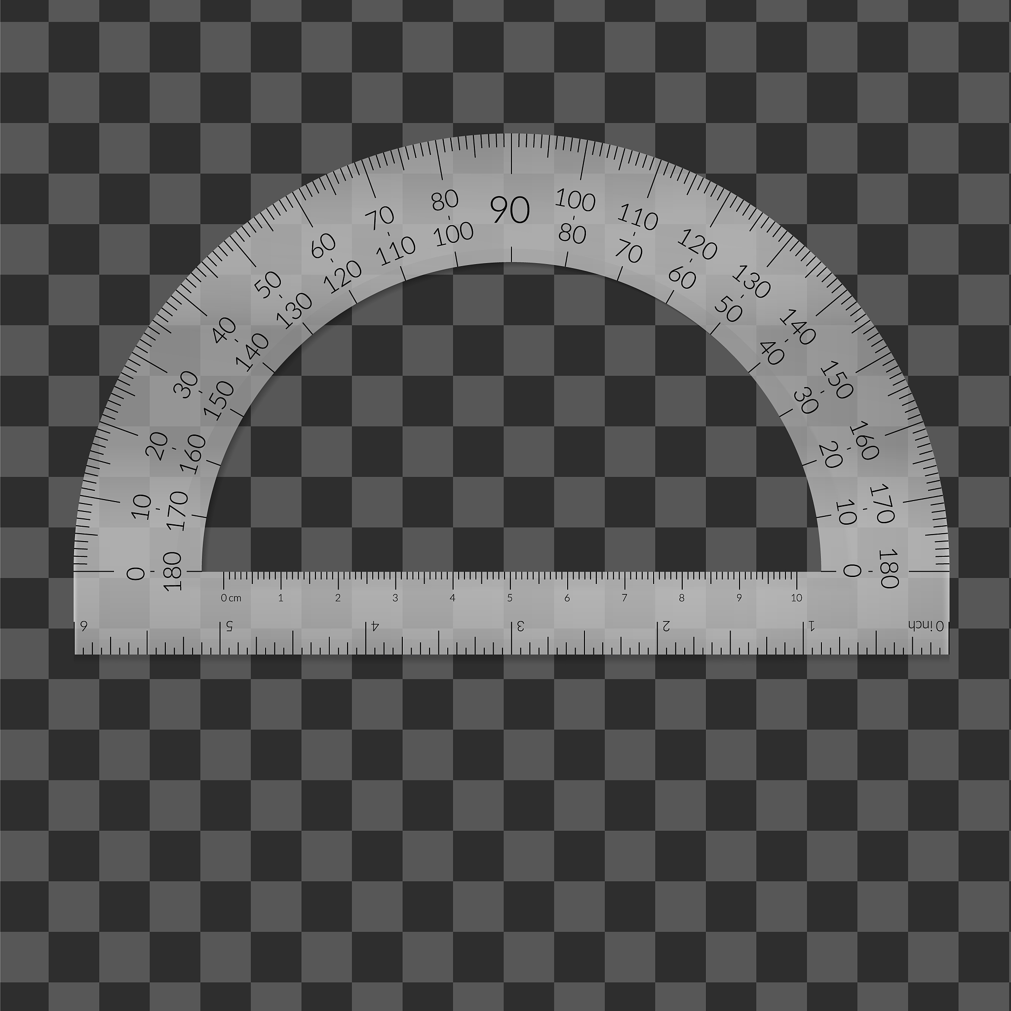 plastic circular protractor with a ruler in metric and imperial 