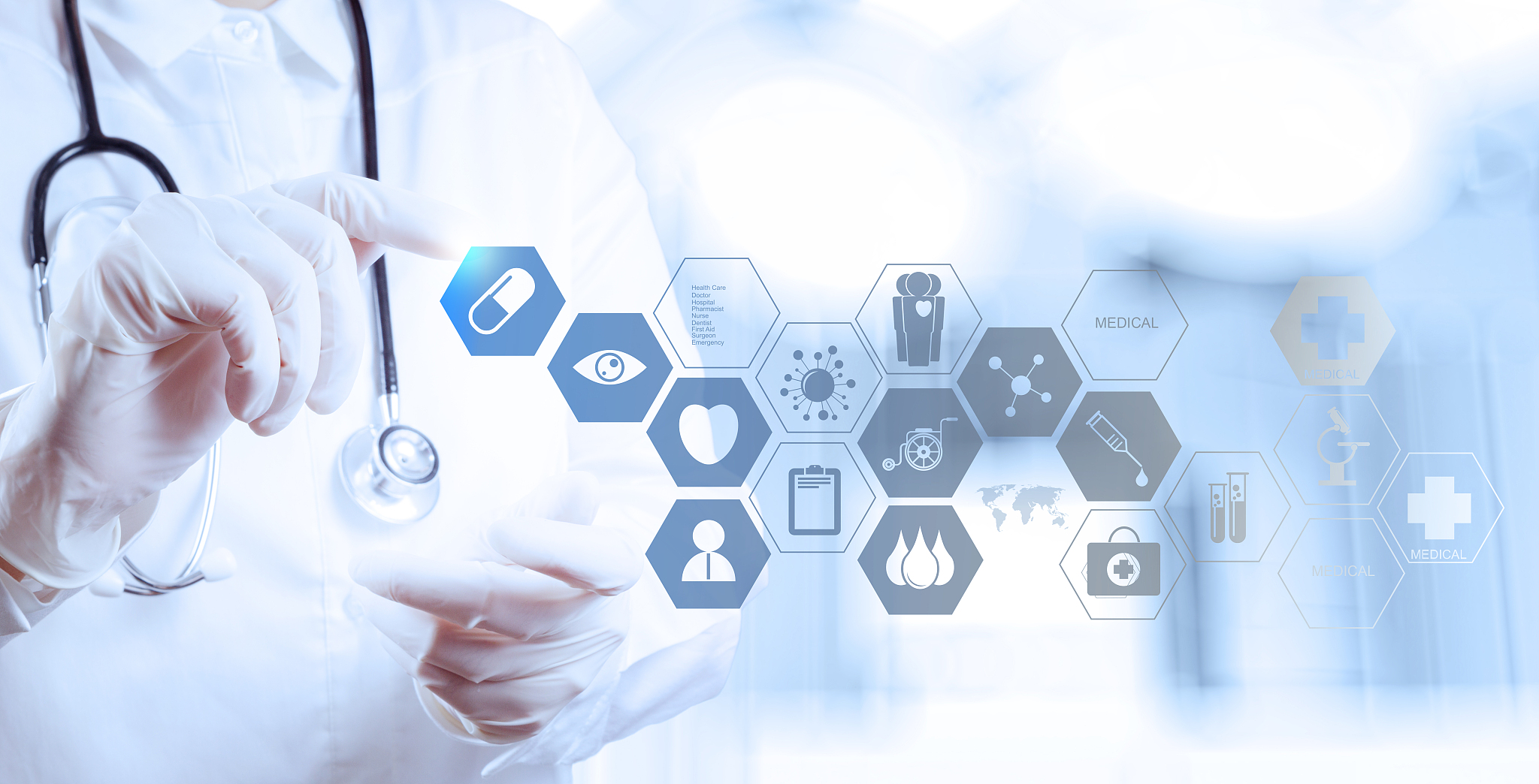 medicine doctor hand working with modern computer interface