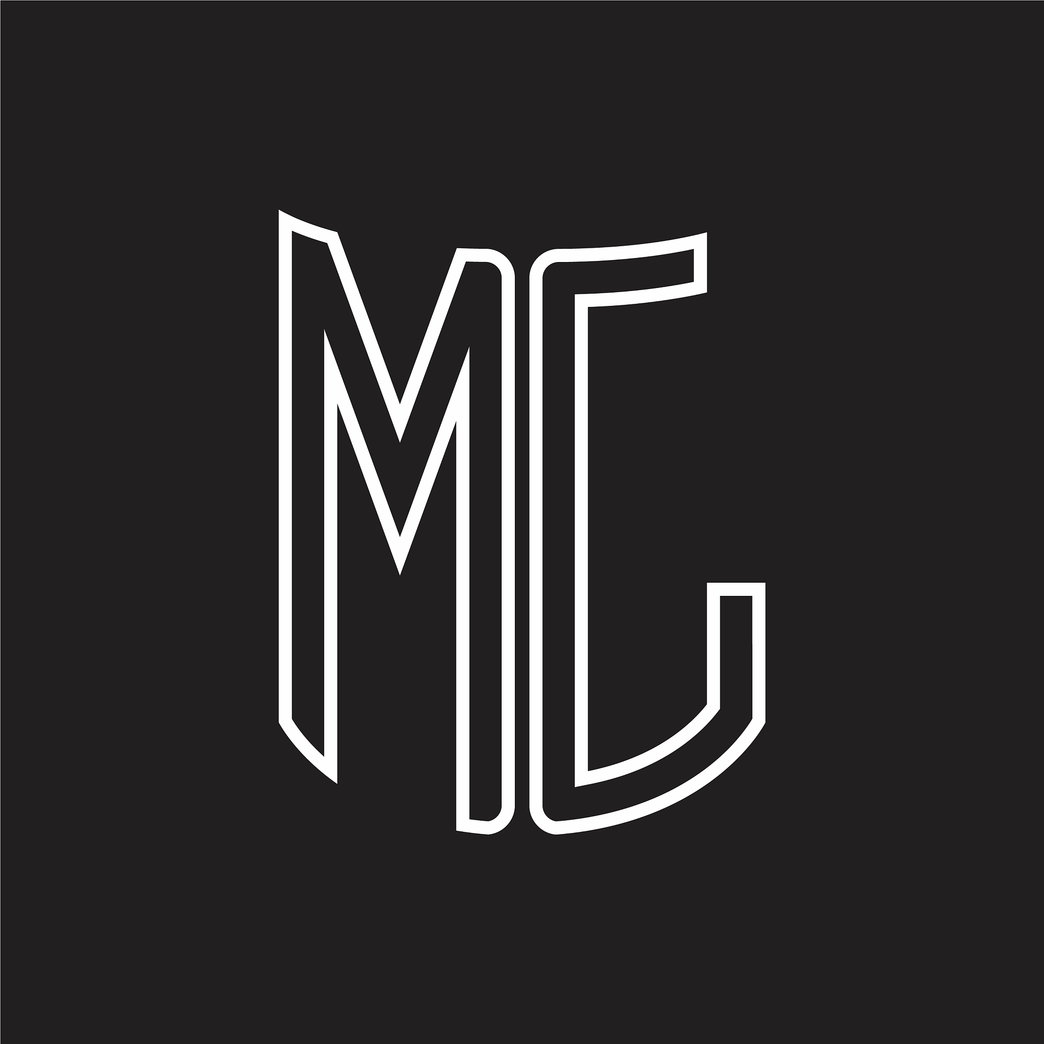 ml logo monogram with ribbon style outline design