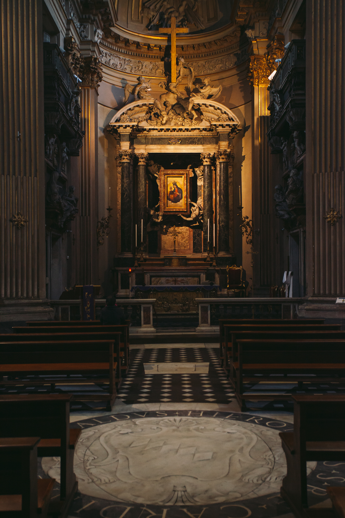 an inside view of church of   santa maria dei miracoli in front 