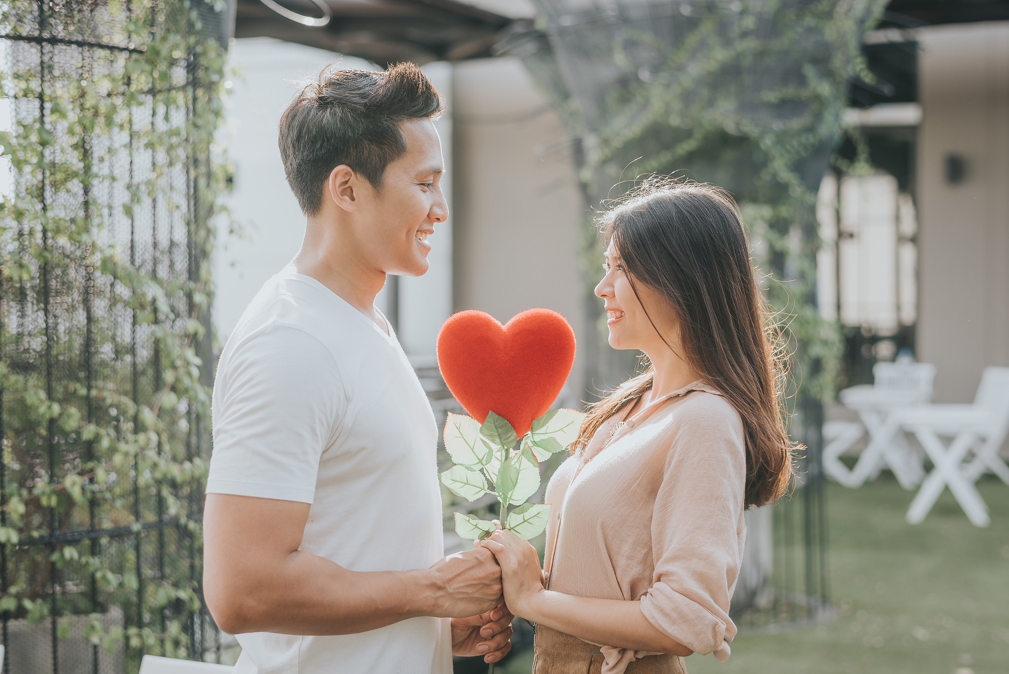 romantic happy asian couple