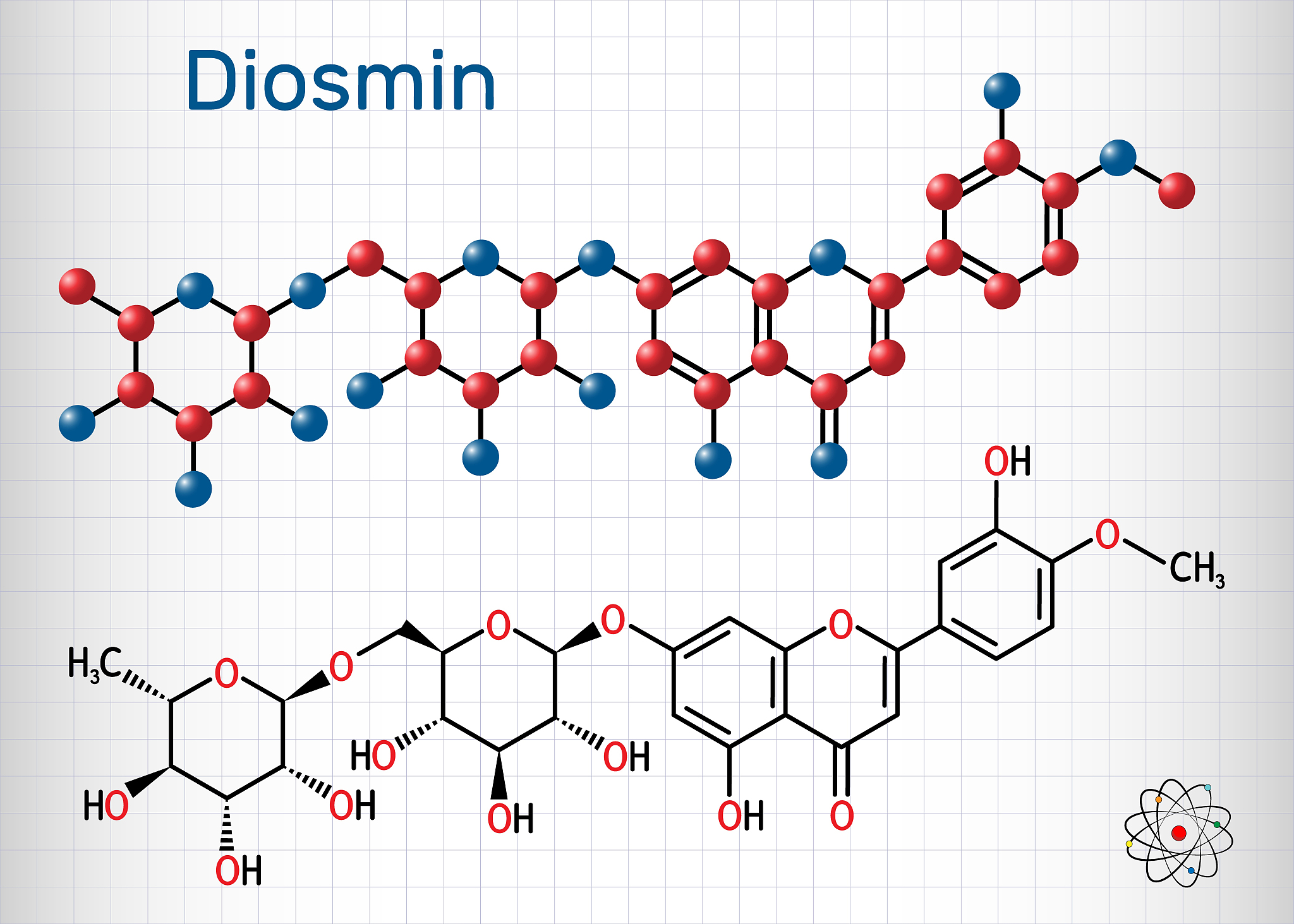 diosmin, c28h32o15, flavonoid molecule. it is flavone glycoside 