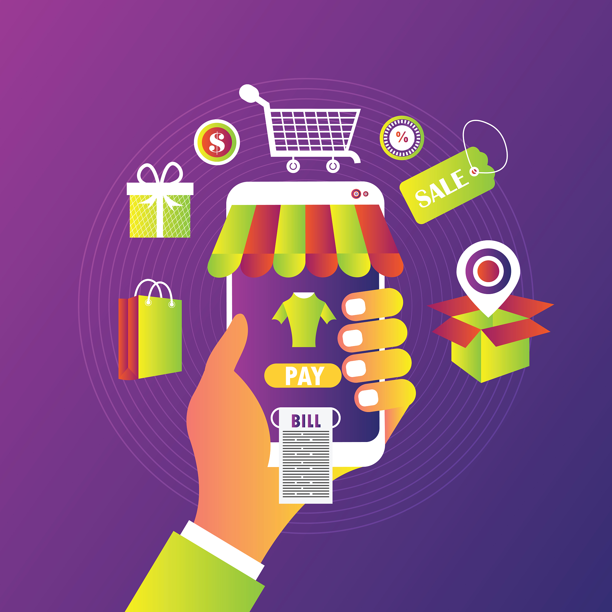 mobile shopping, mobile commerce concepts. hand holding smartpho