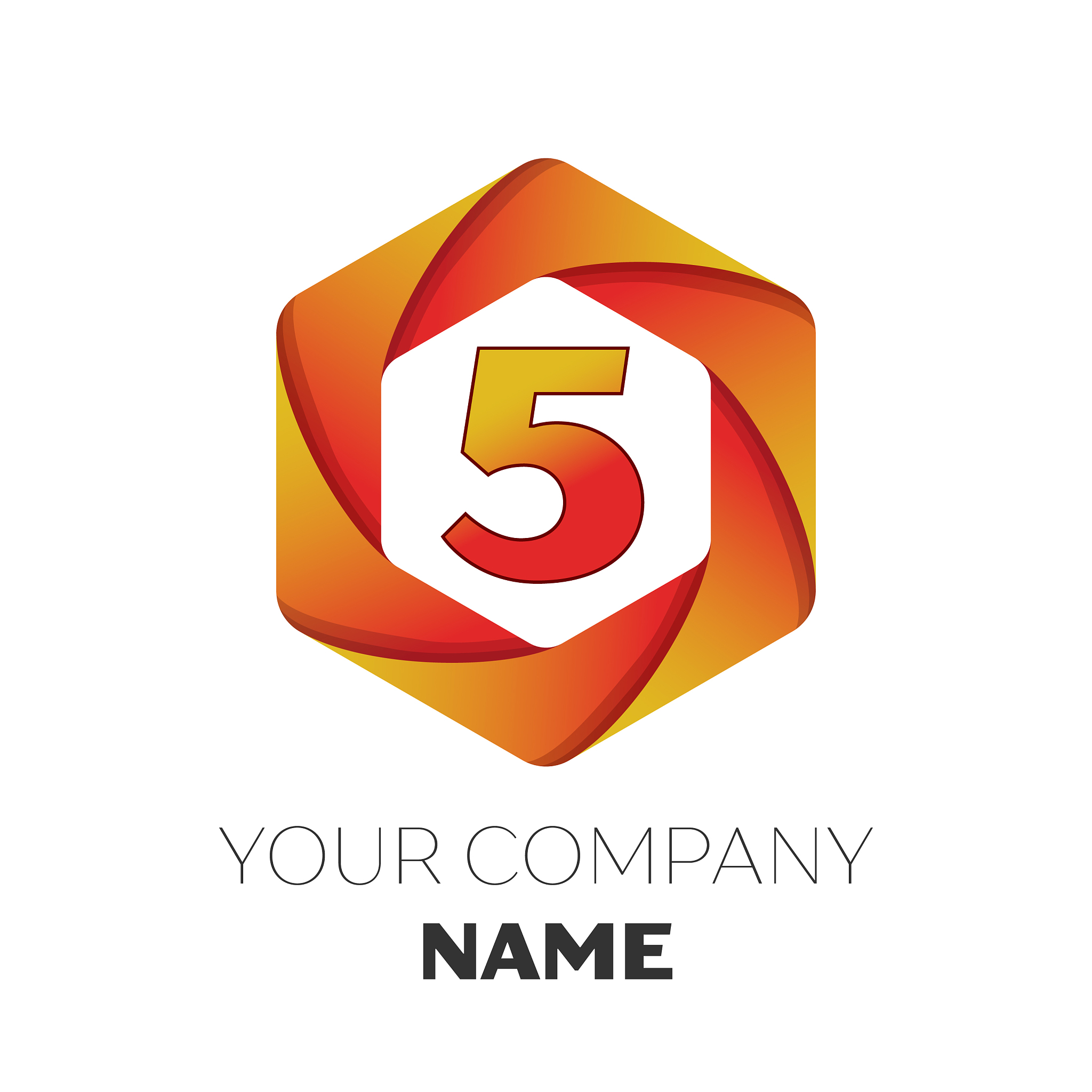 number five symbol on colorful hexagonal