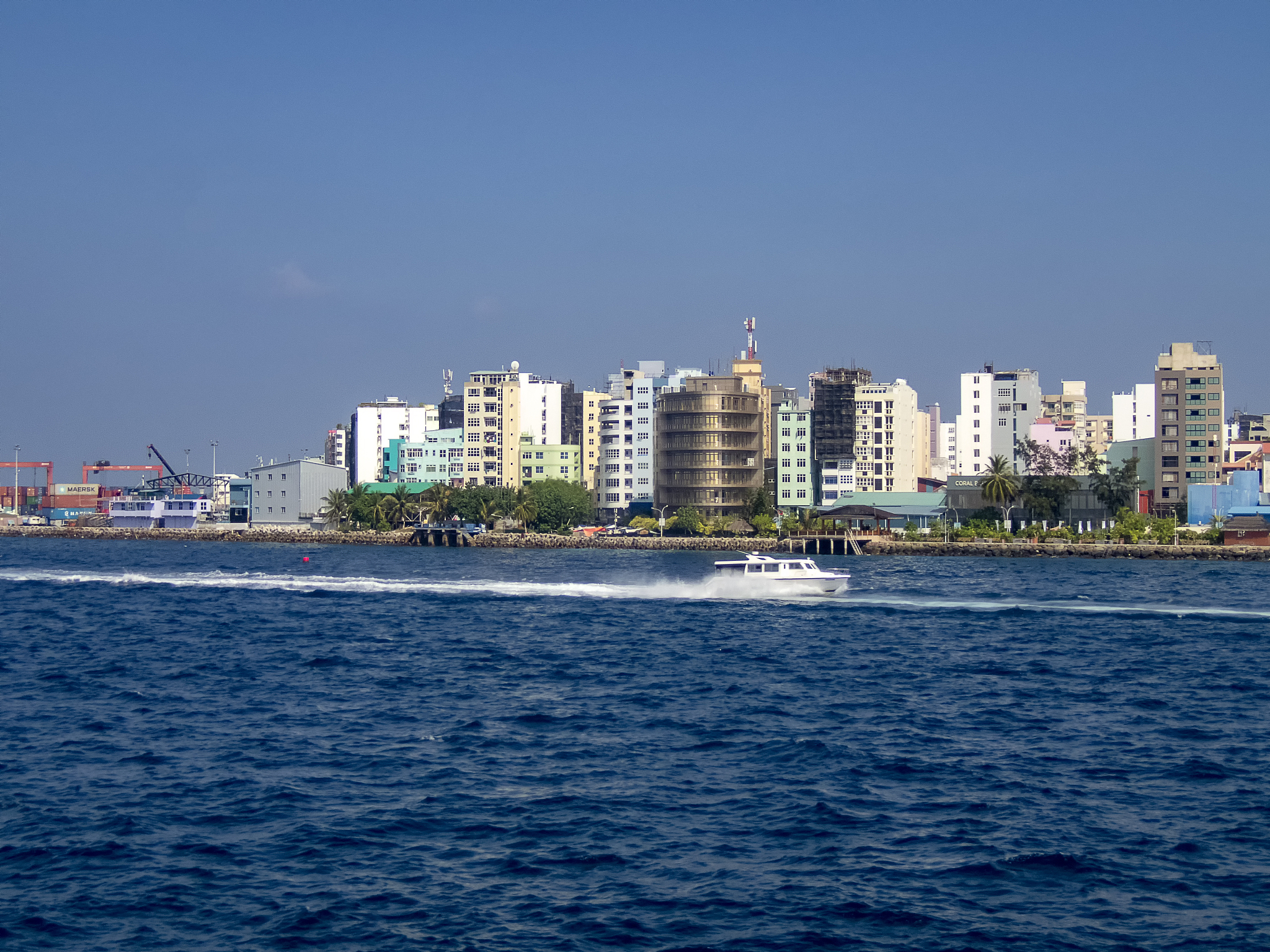 the skyline of male, capital of the maldives in the indian ocean