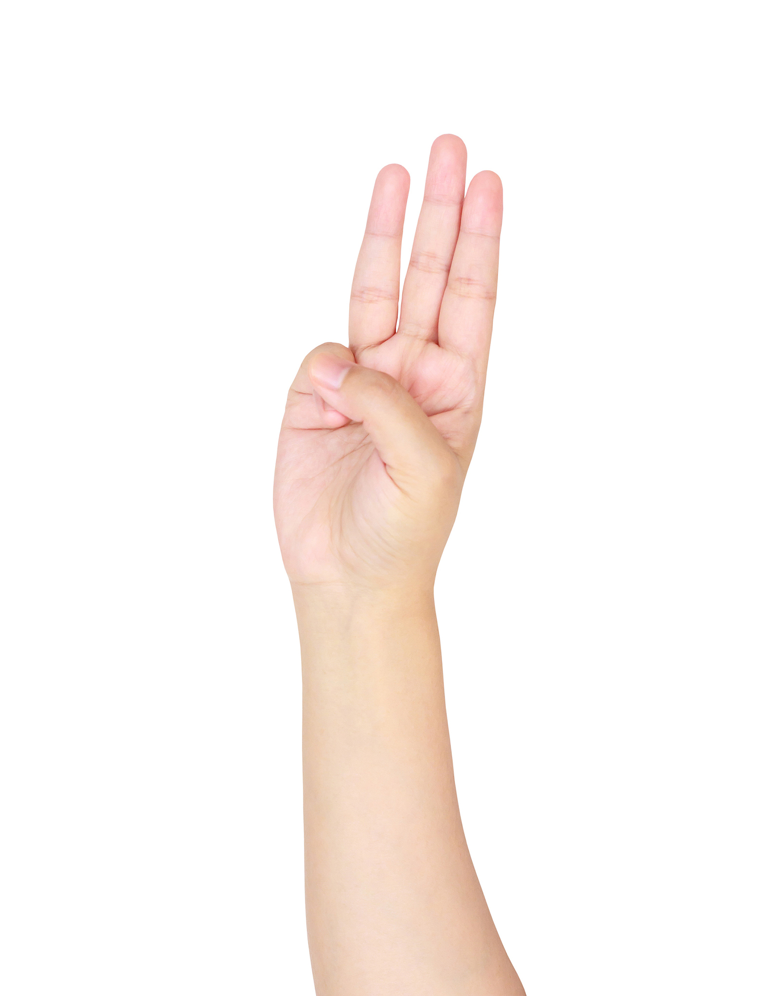 isolated woman hand shows the number three