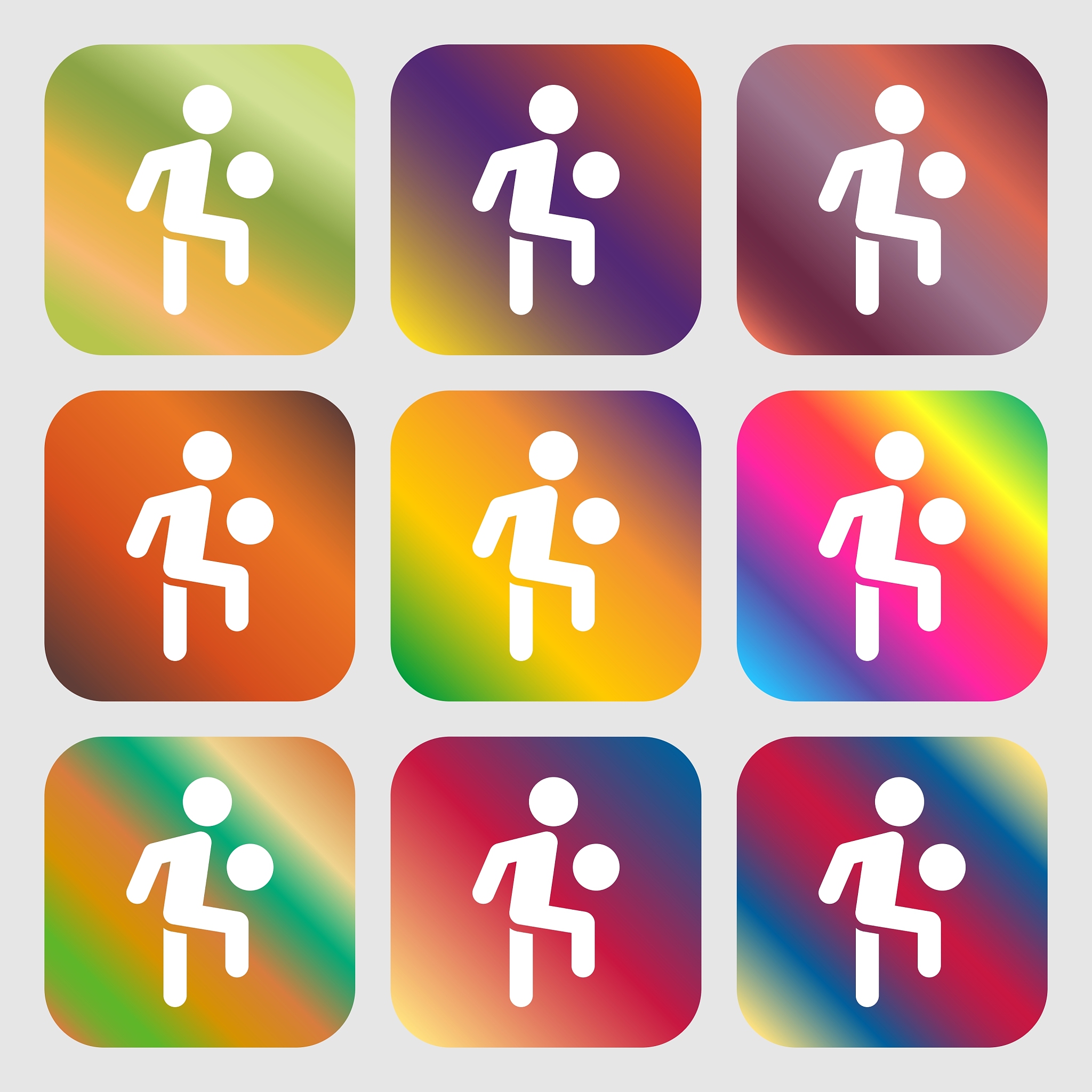 soccer player icon sign nine buttons with bright
