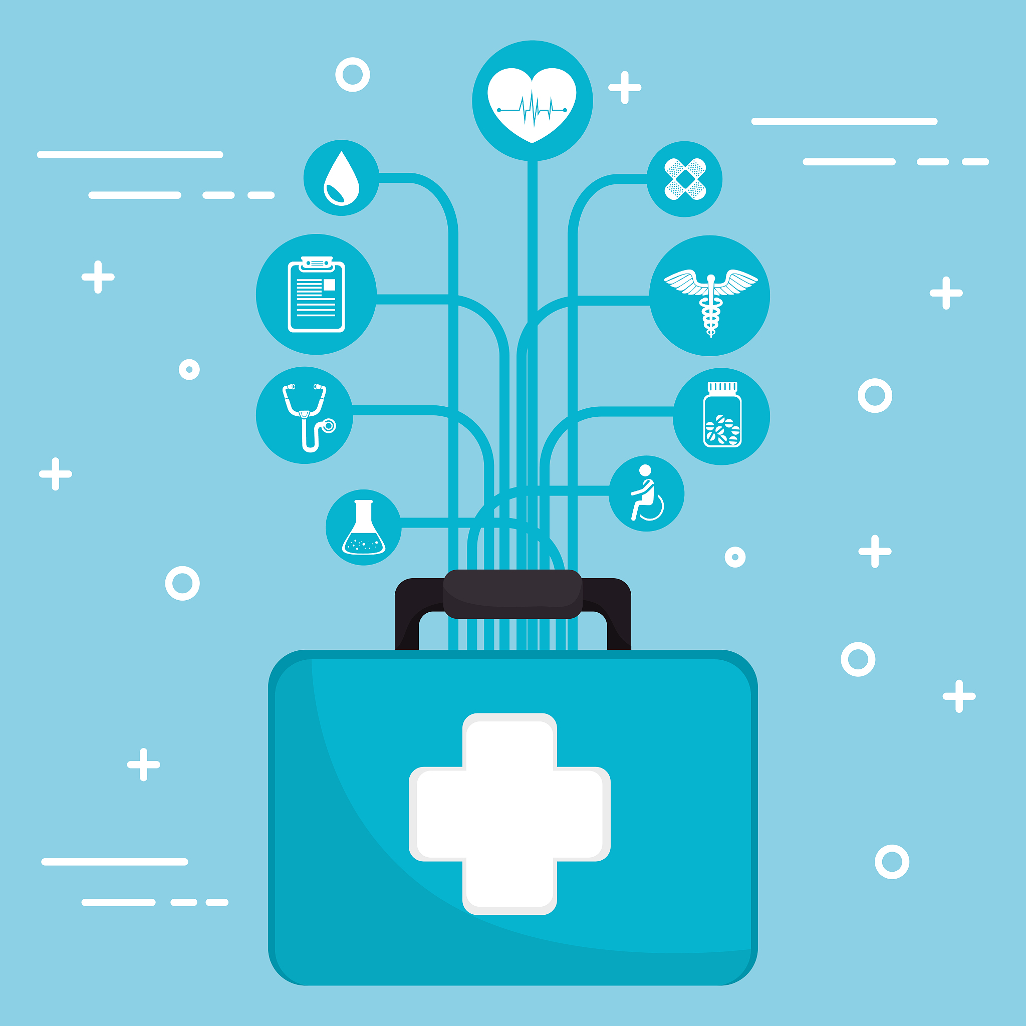 medical kit with medical healthcare icons