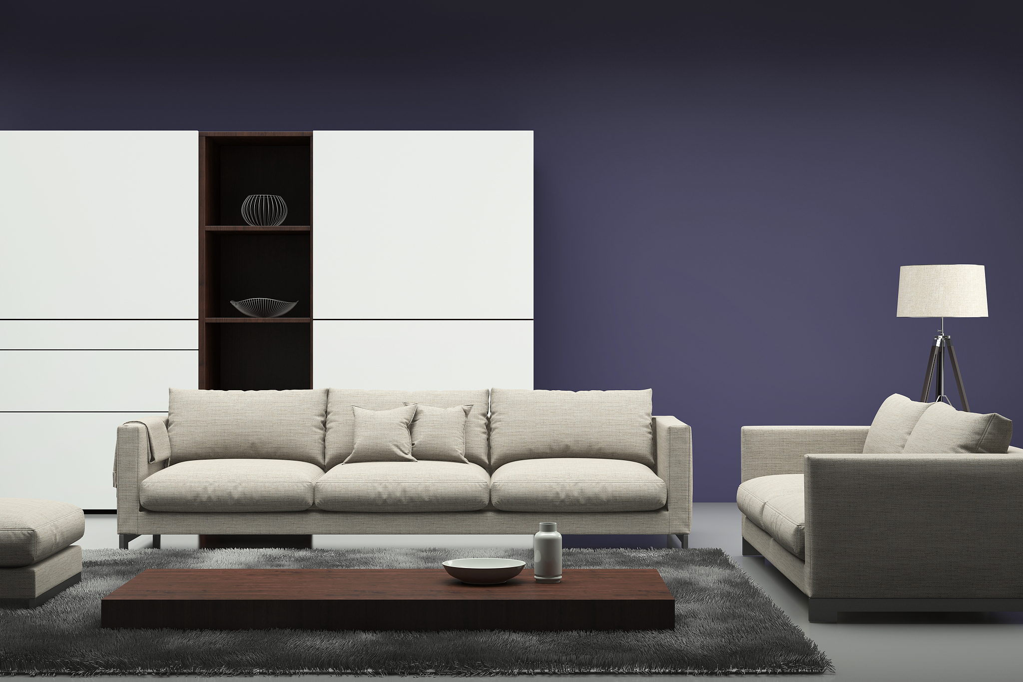 minimalist modern interior living room with sofa and picture fra