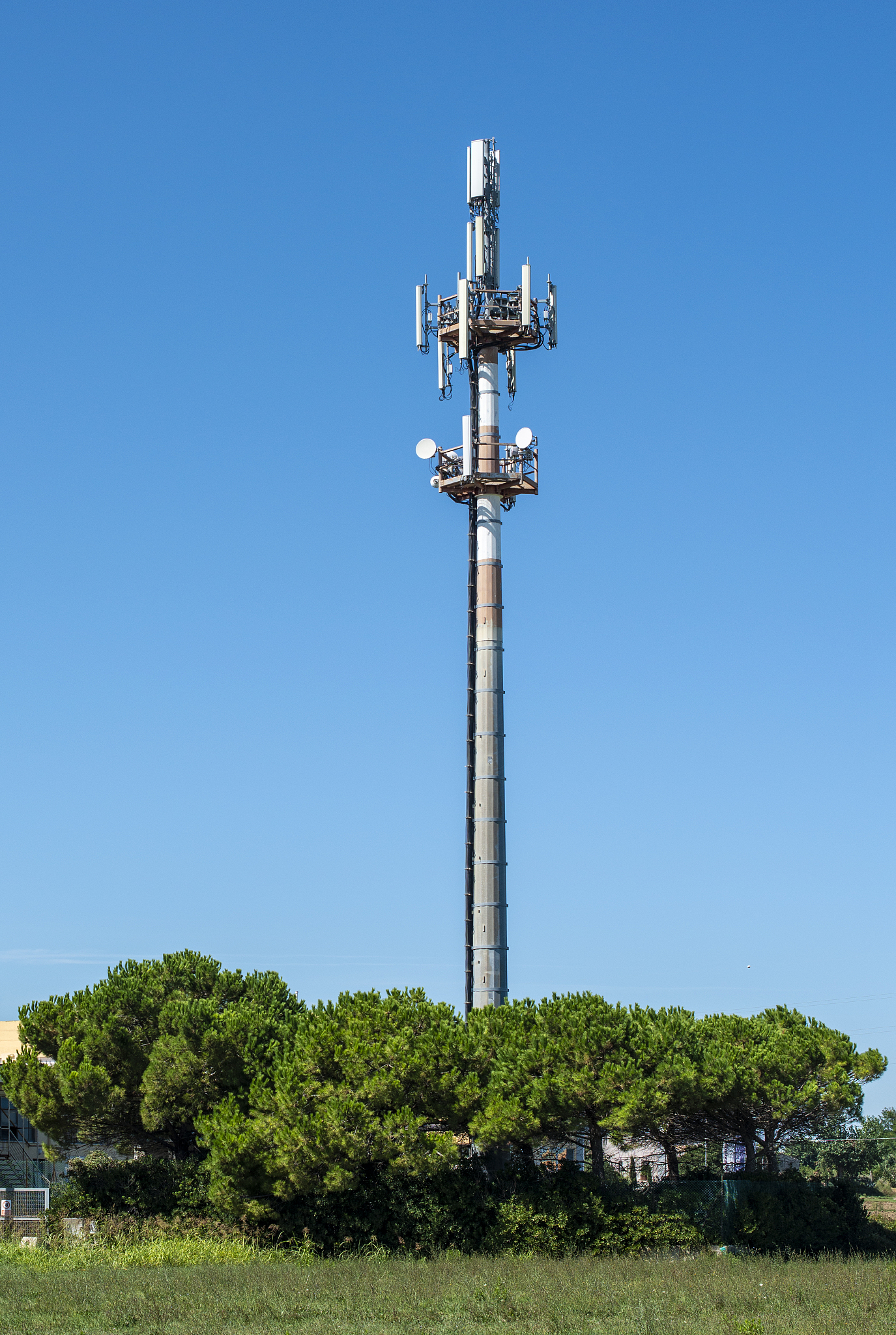 5g antenna outside the city. gsm antenna in the nature.