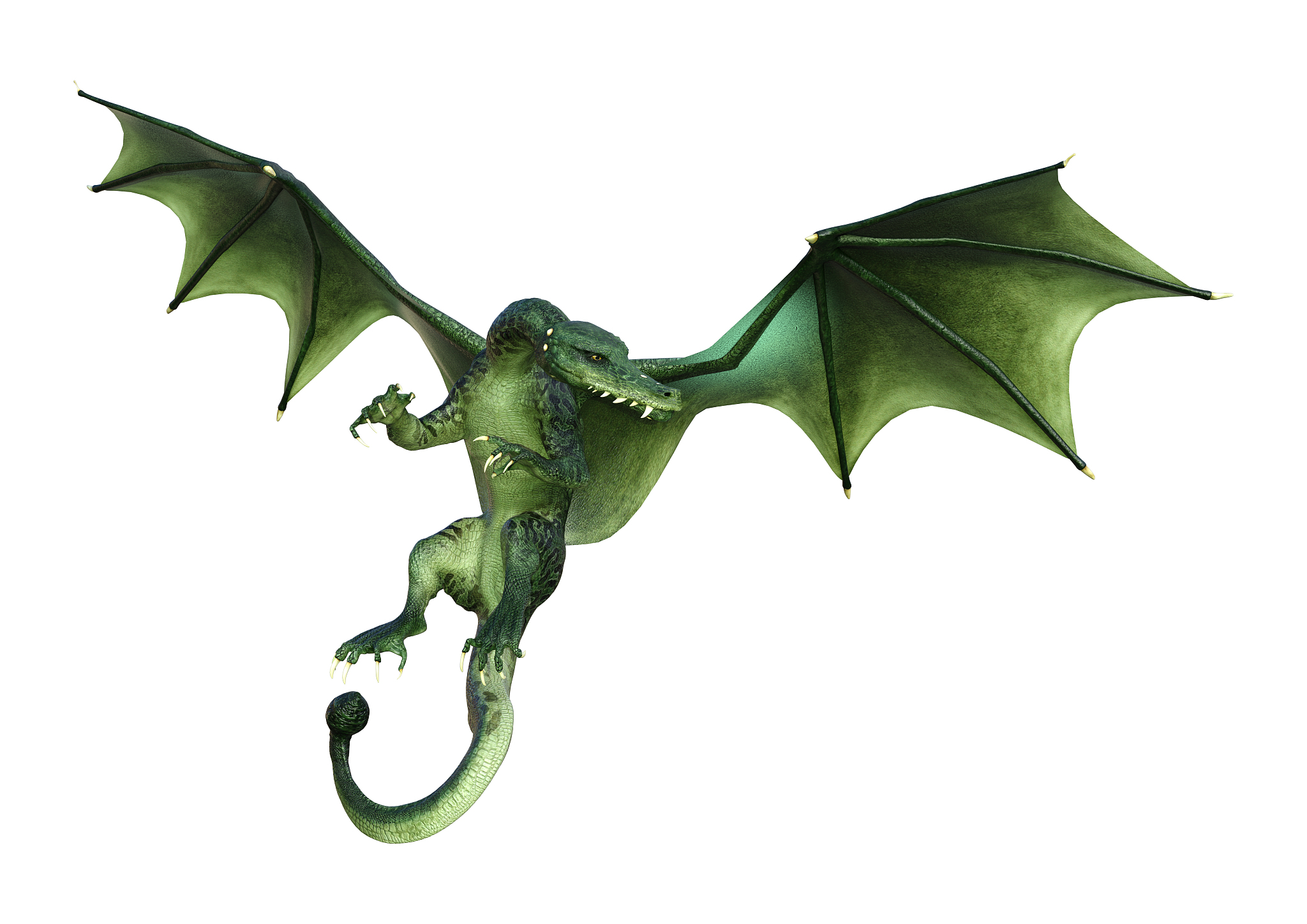 3d illustration green fairy tale dragon on white