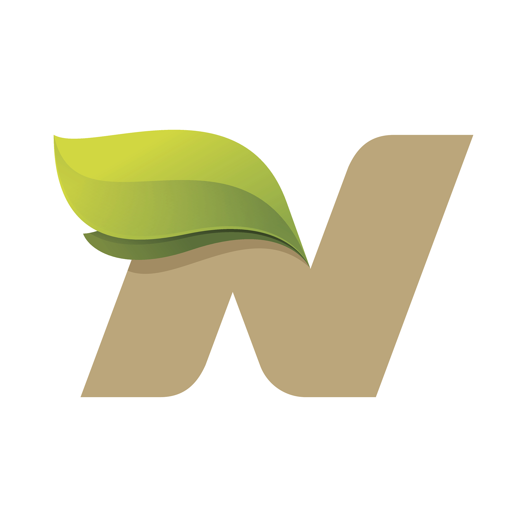n letter icon with green leaves.