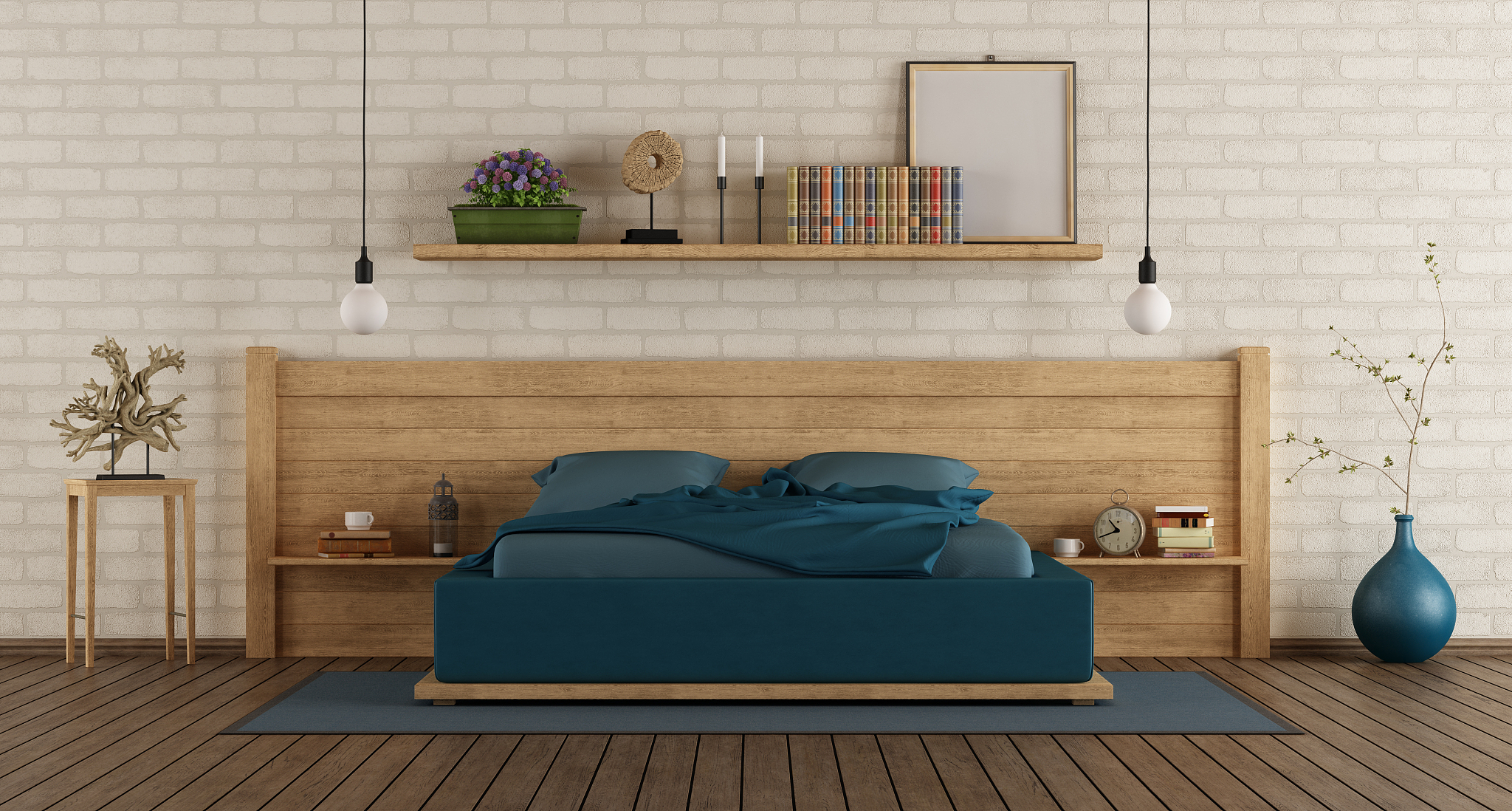 mater bedroom with wooden double bed