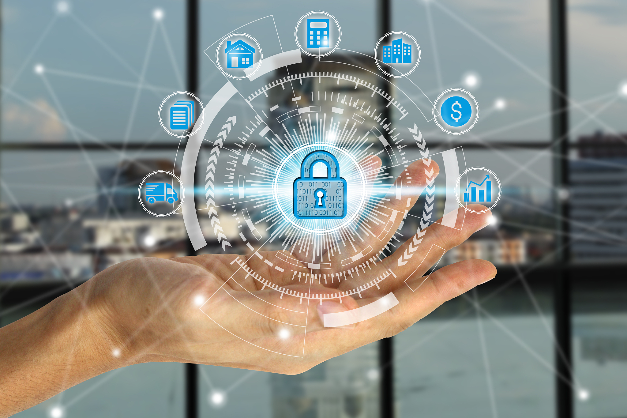 hand holding network using padlock