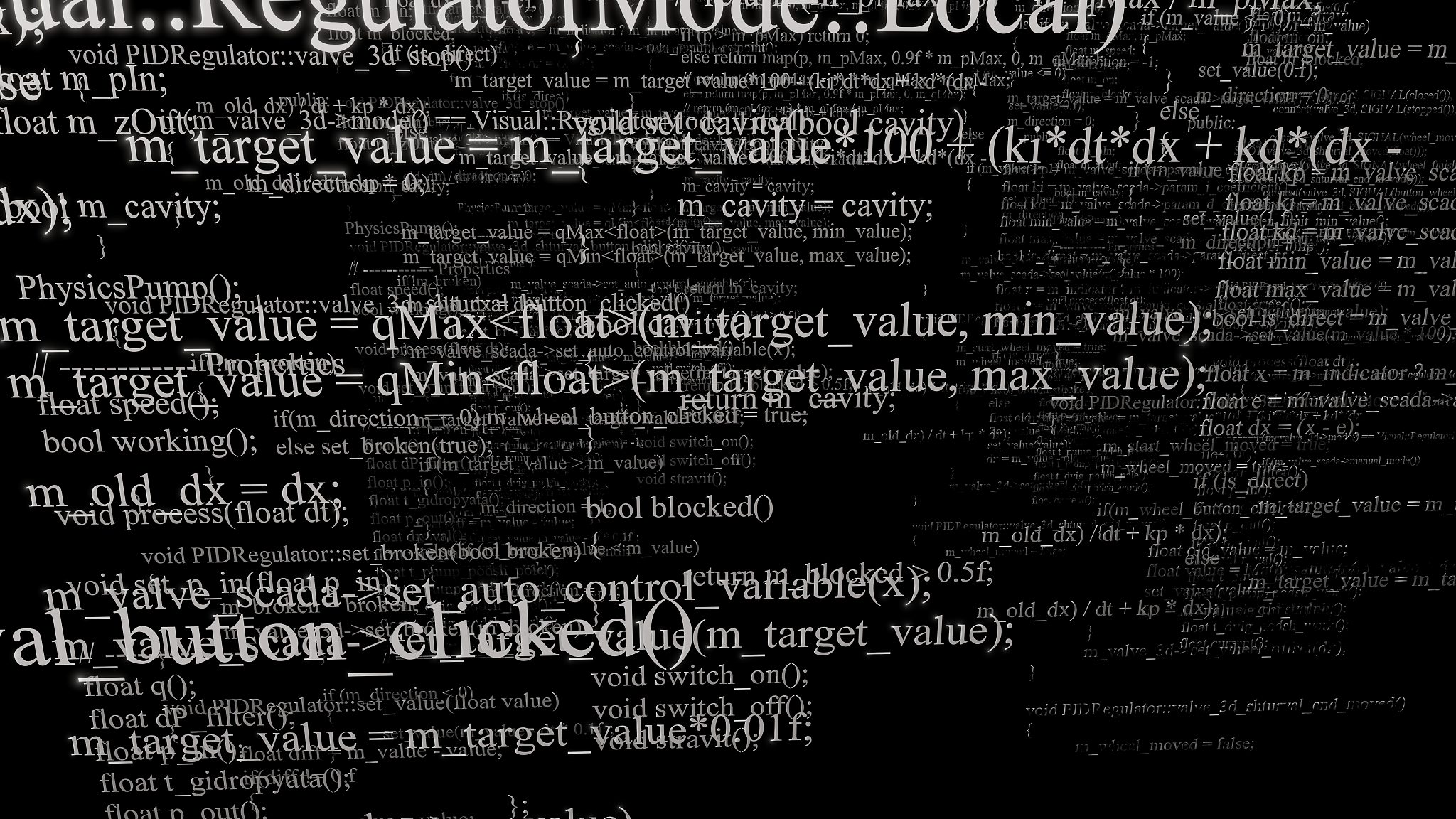 software source code. layers of program code on black background