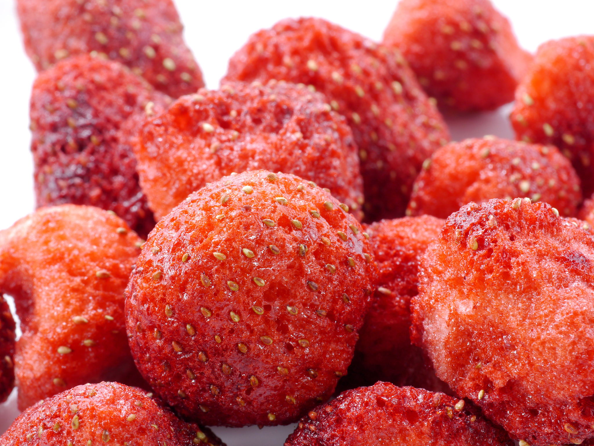 crispy strawberry on white background.