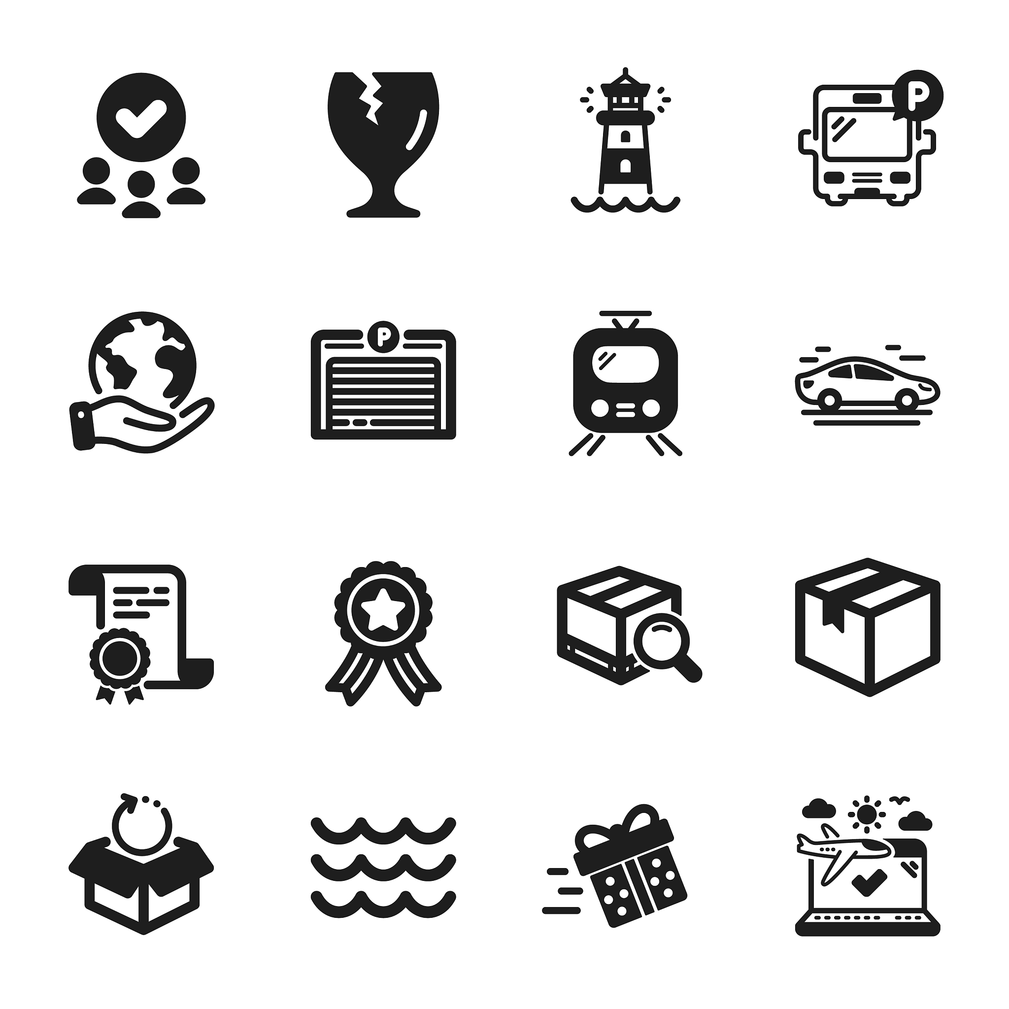 set transportation icons such as fragile