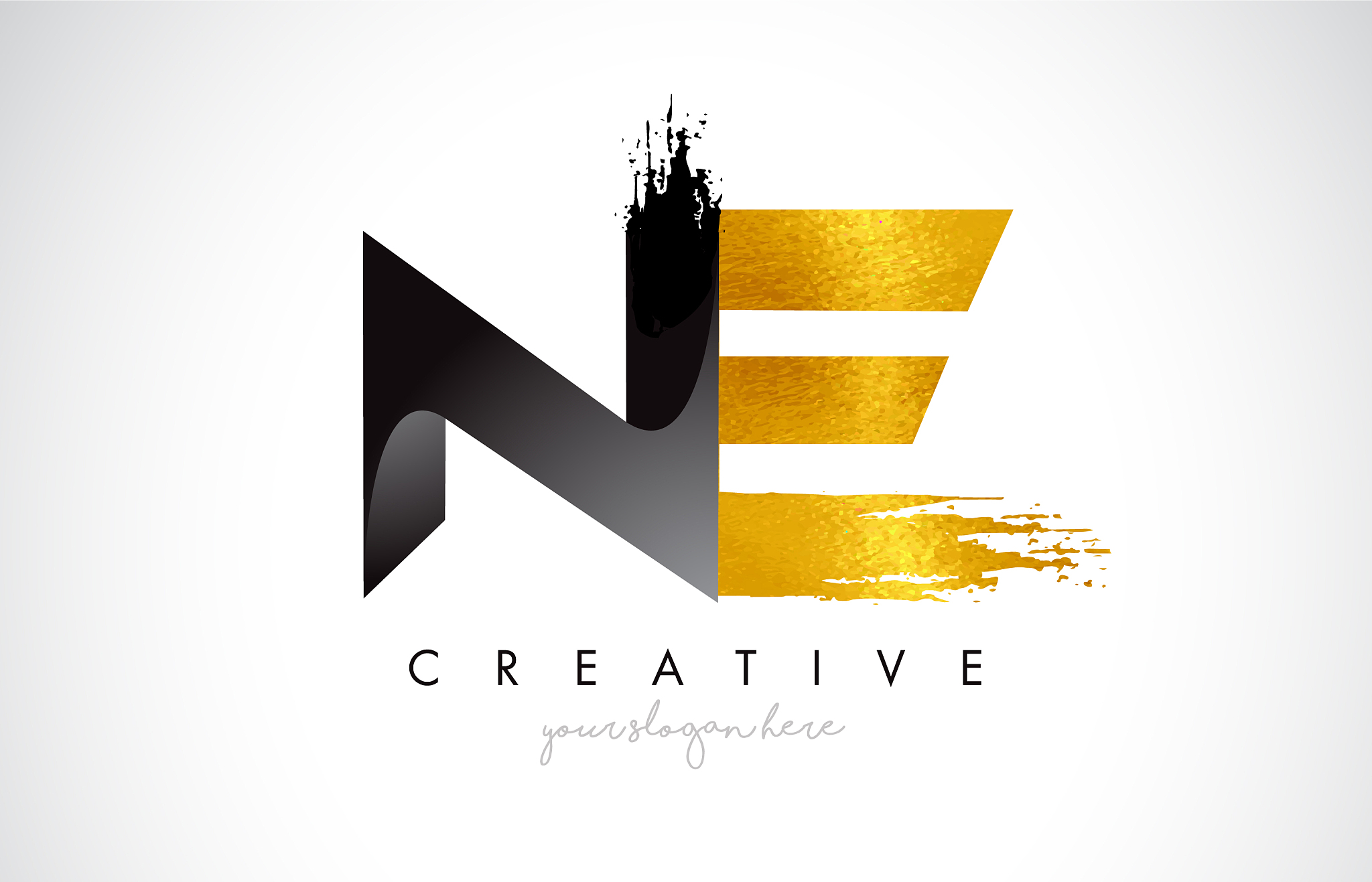 ne letter design with brush stroke and modern 3d
