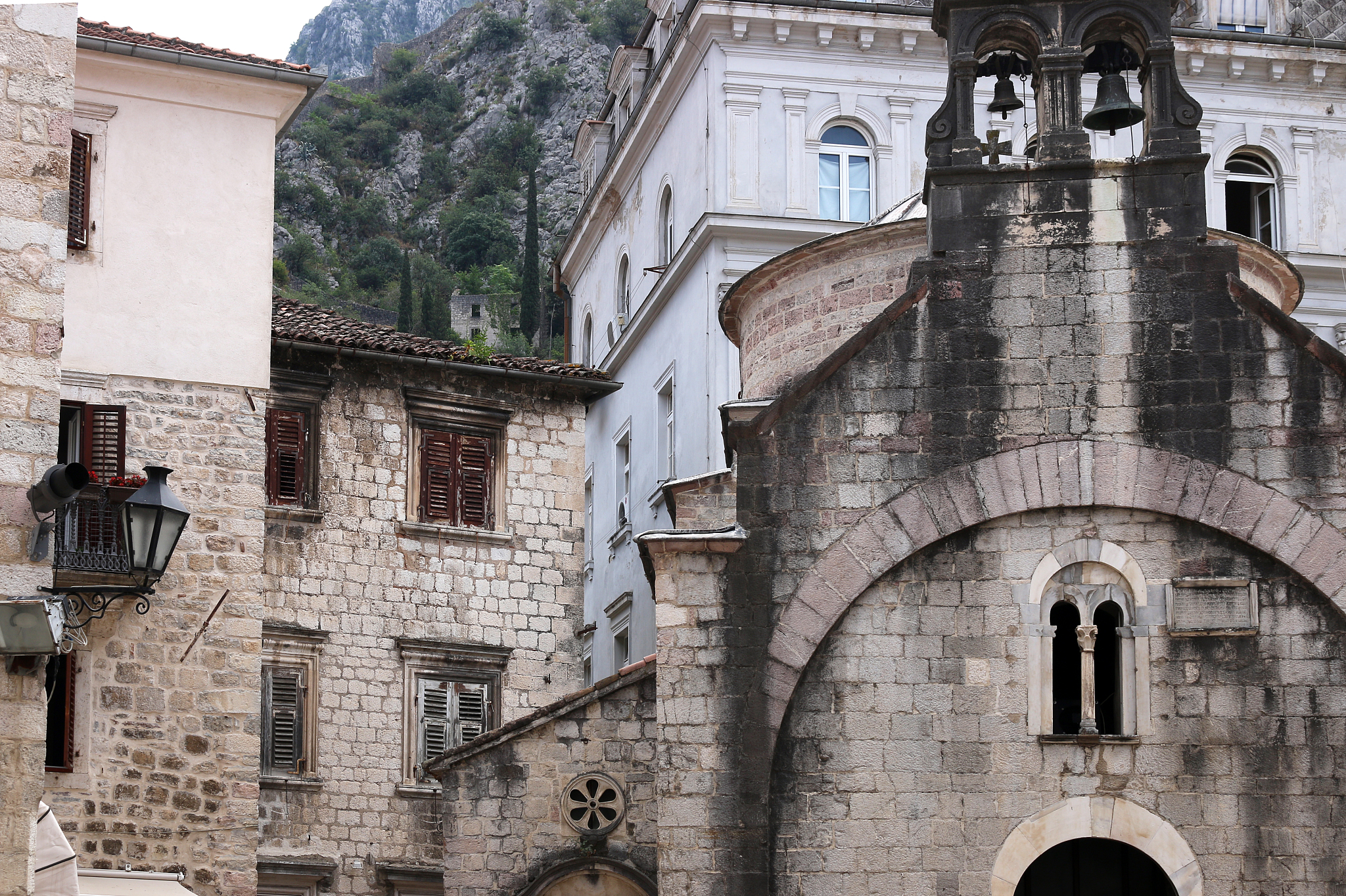 old stone saint luke church and buildings kotor town montenegro