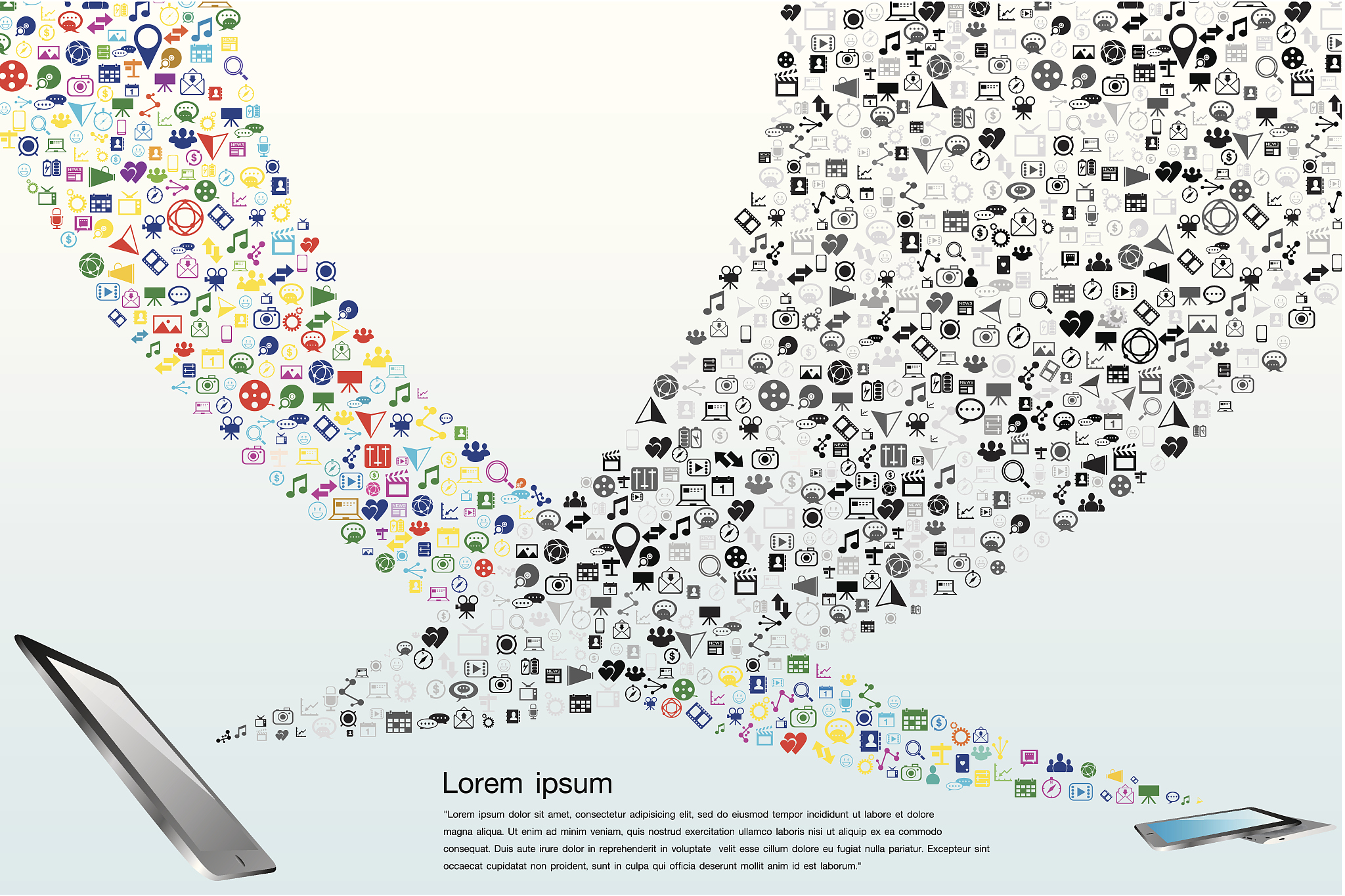 social media colorful and gray icons on mobile phone