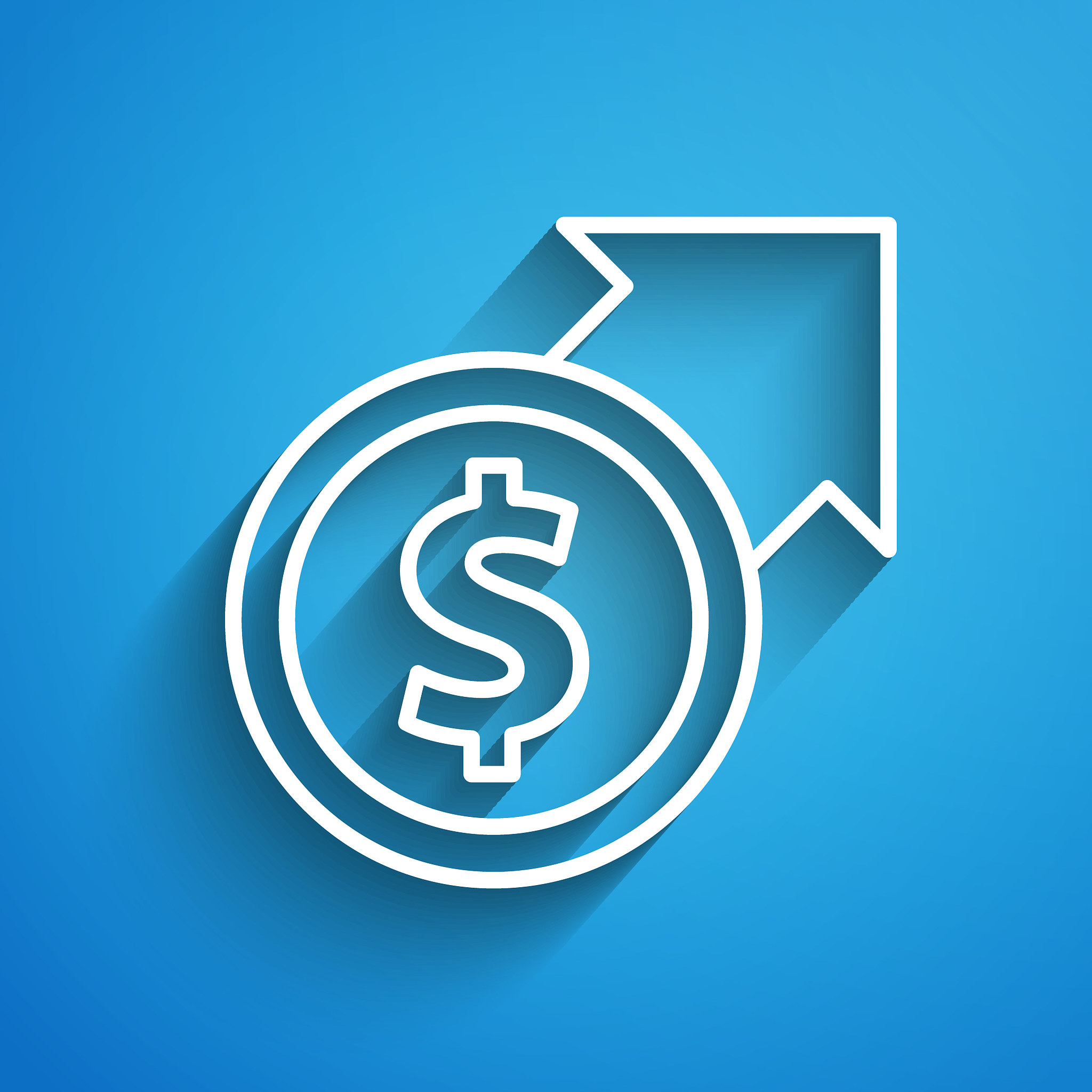 white line financial growth and dollar coin icon isolated on blu
