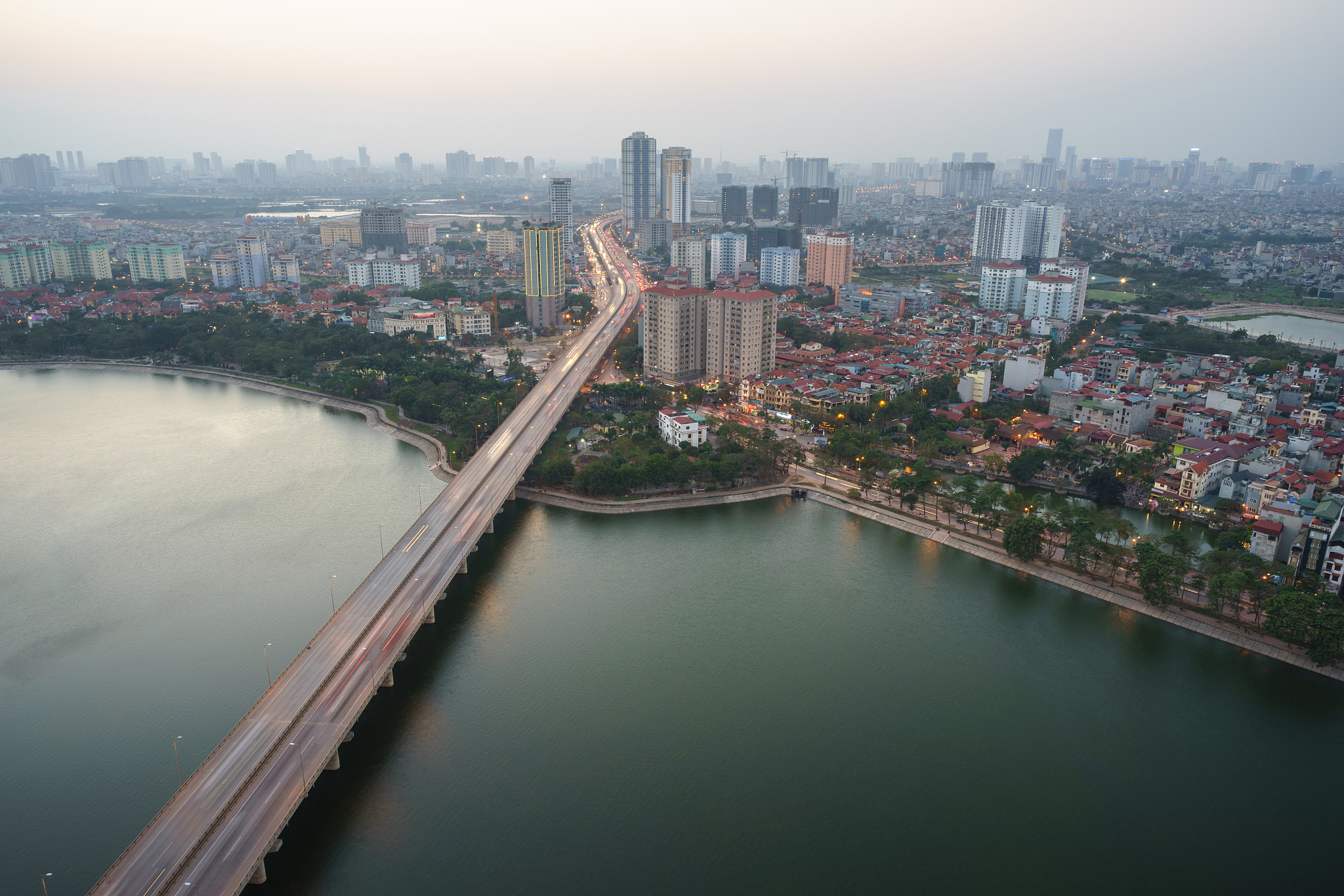 aerial skyline view of hanoi city, vietnam. hanoi cityscape by s
