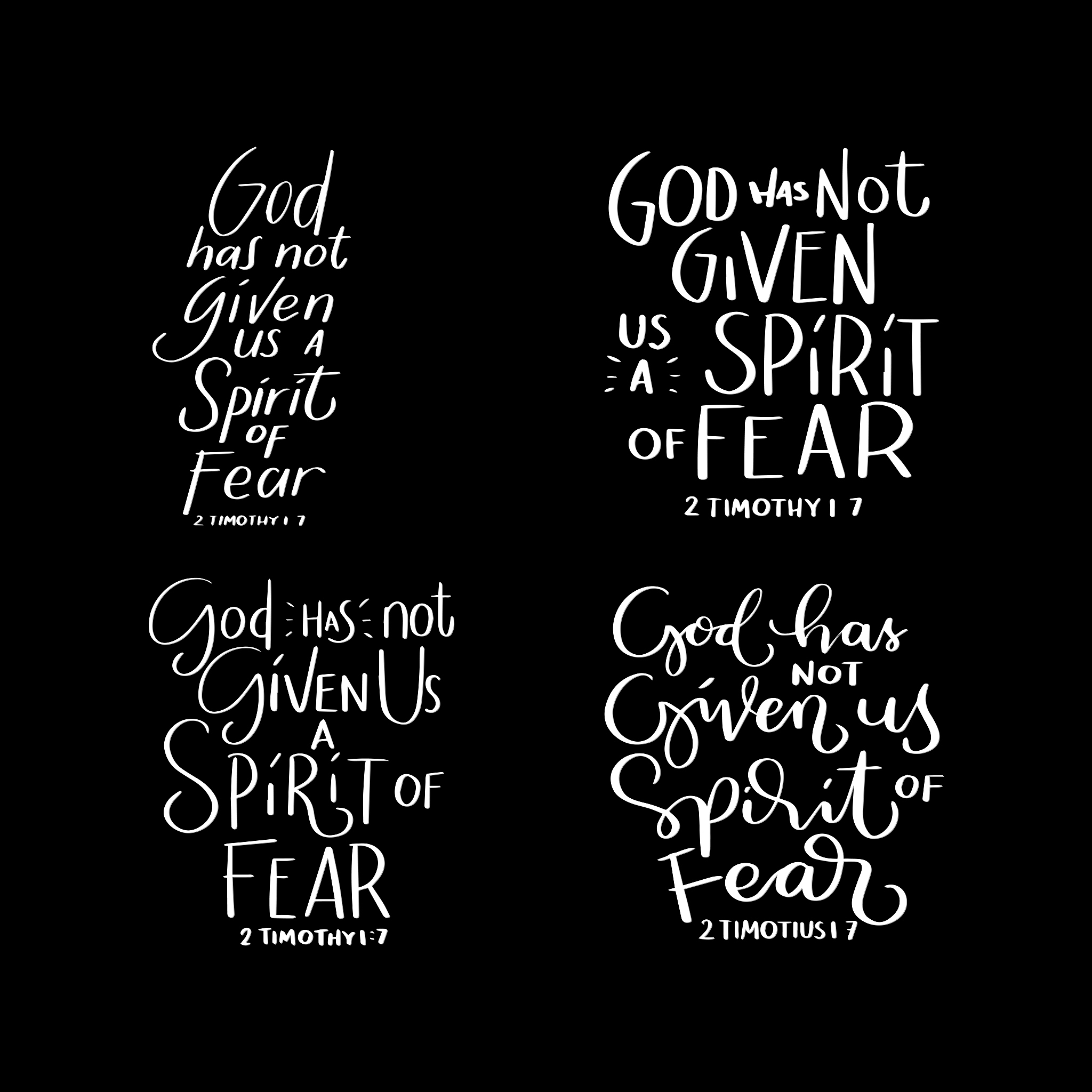 set of scripture hand lettering on black background. bible lette