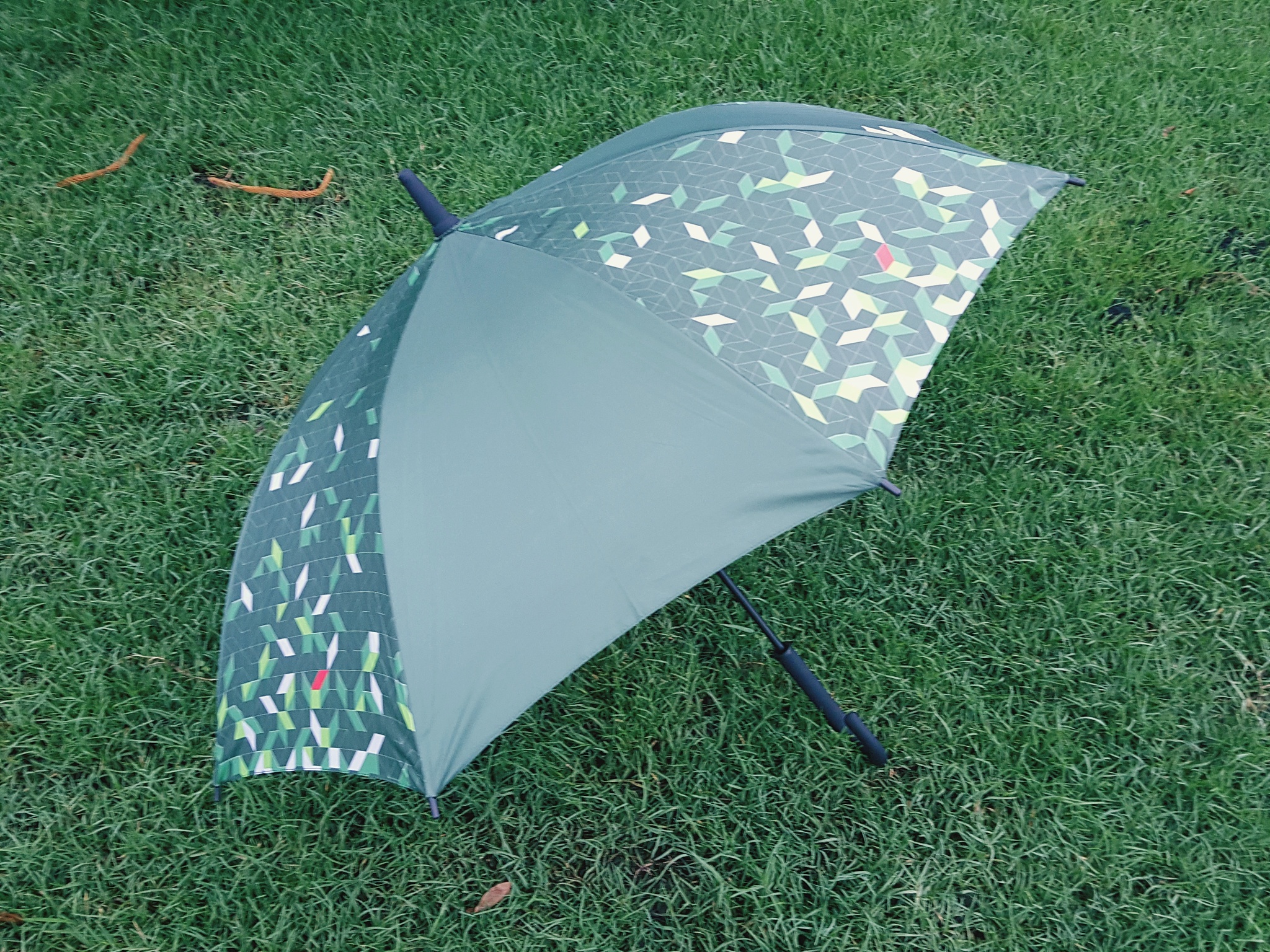 high angle view of umbrella on grassy land