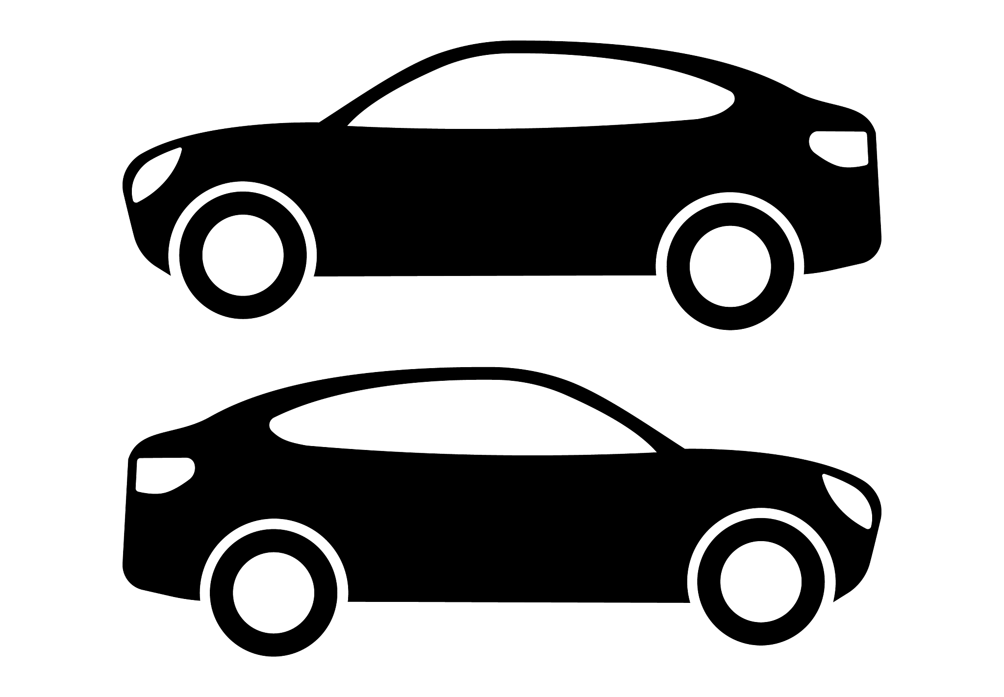 two black car silhouettes on a white background