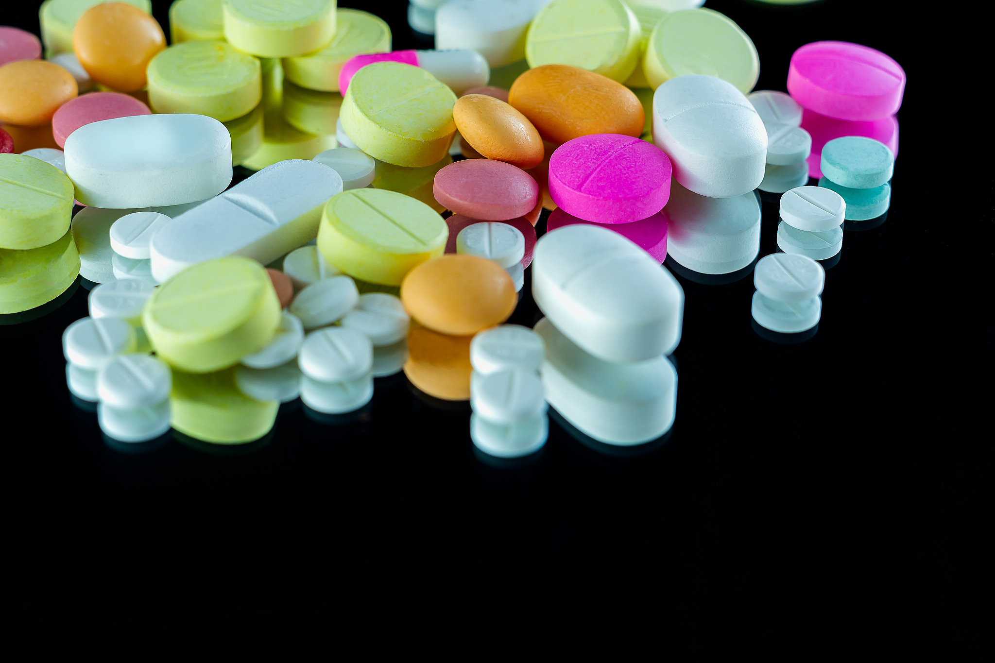 lot of pharmaceutical pills medicine from above