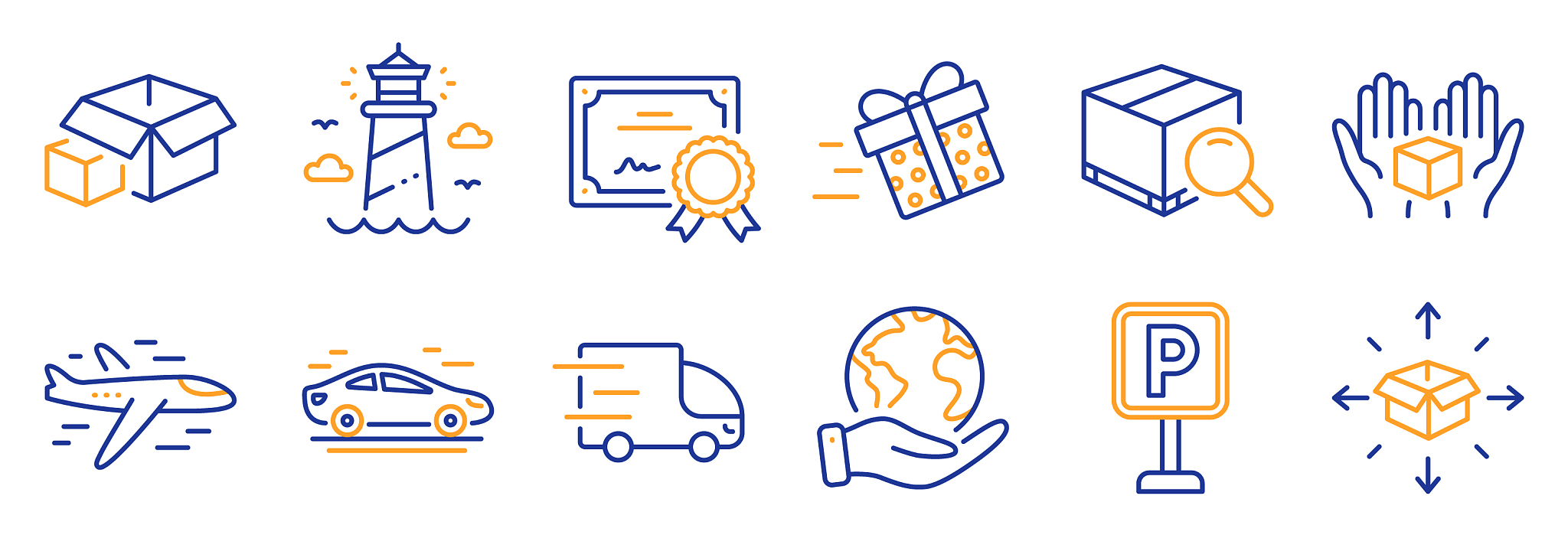 set transportation icons such as lighthouse