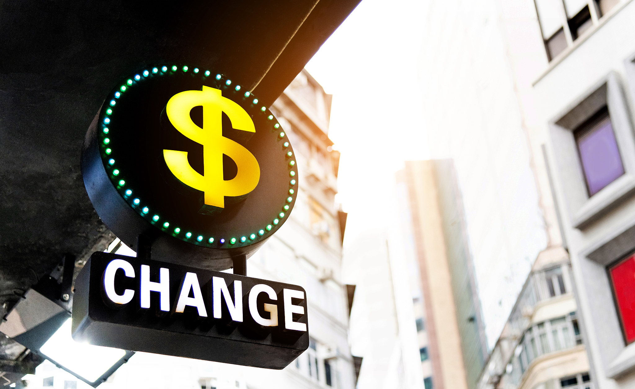 currency exchange sign on the street