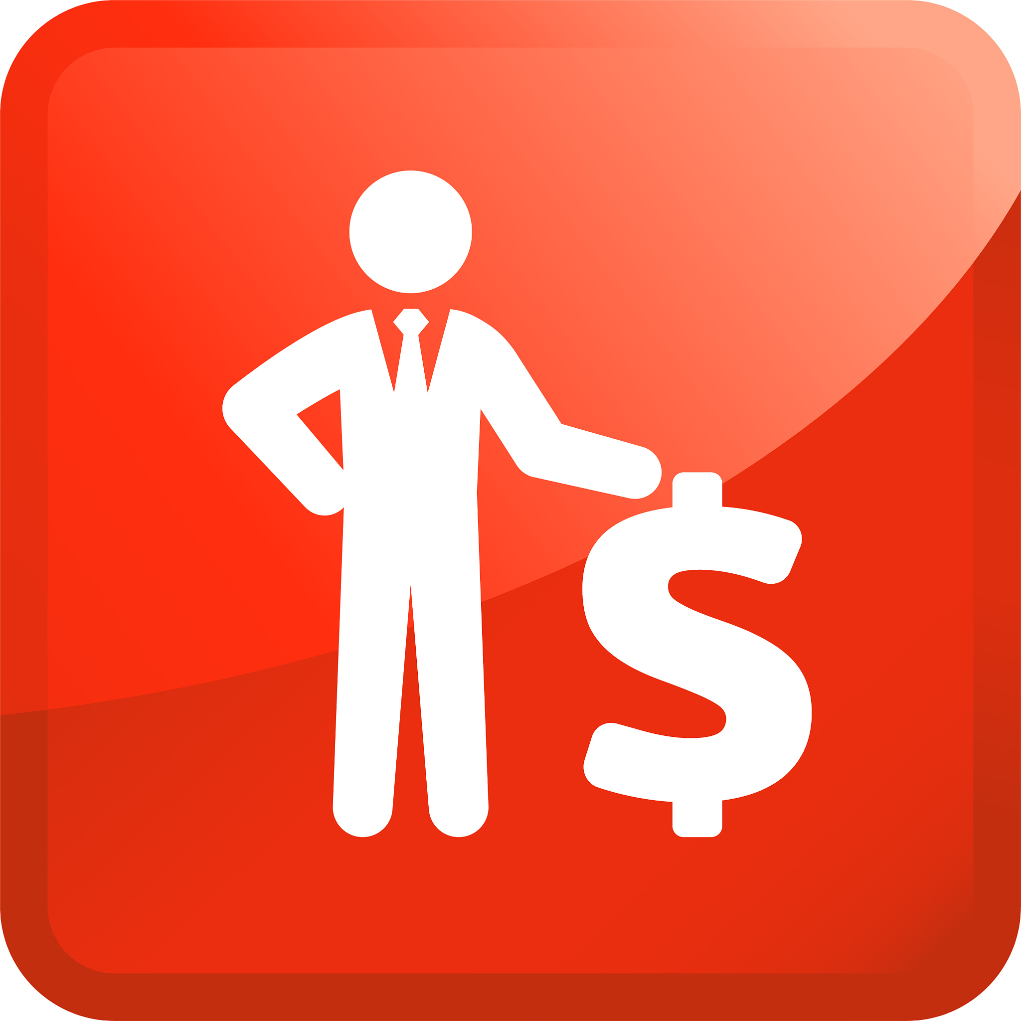 businessman stands next to the dollar sign.