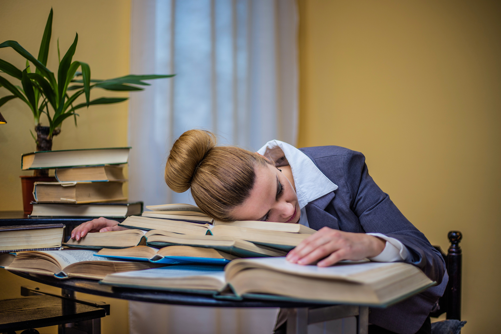 tired woman at work
