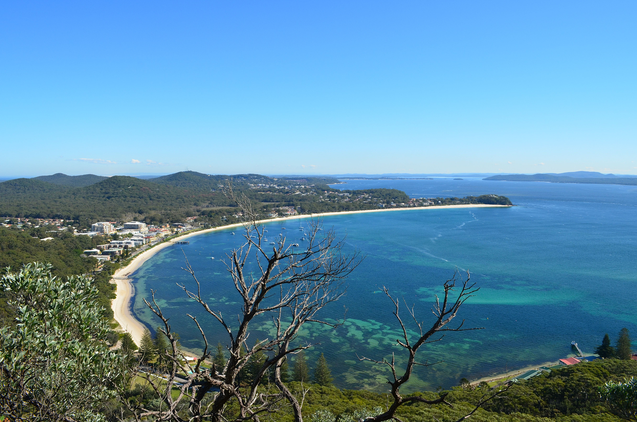 view over bay surrounded by national park
