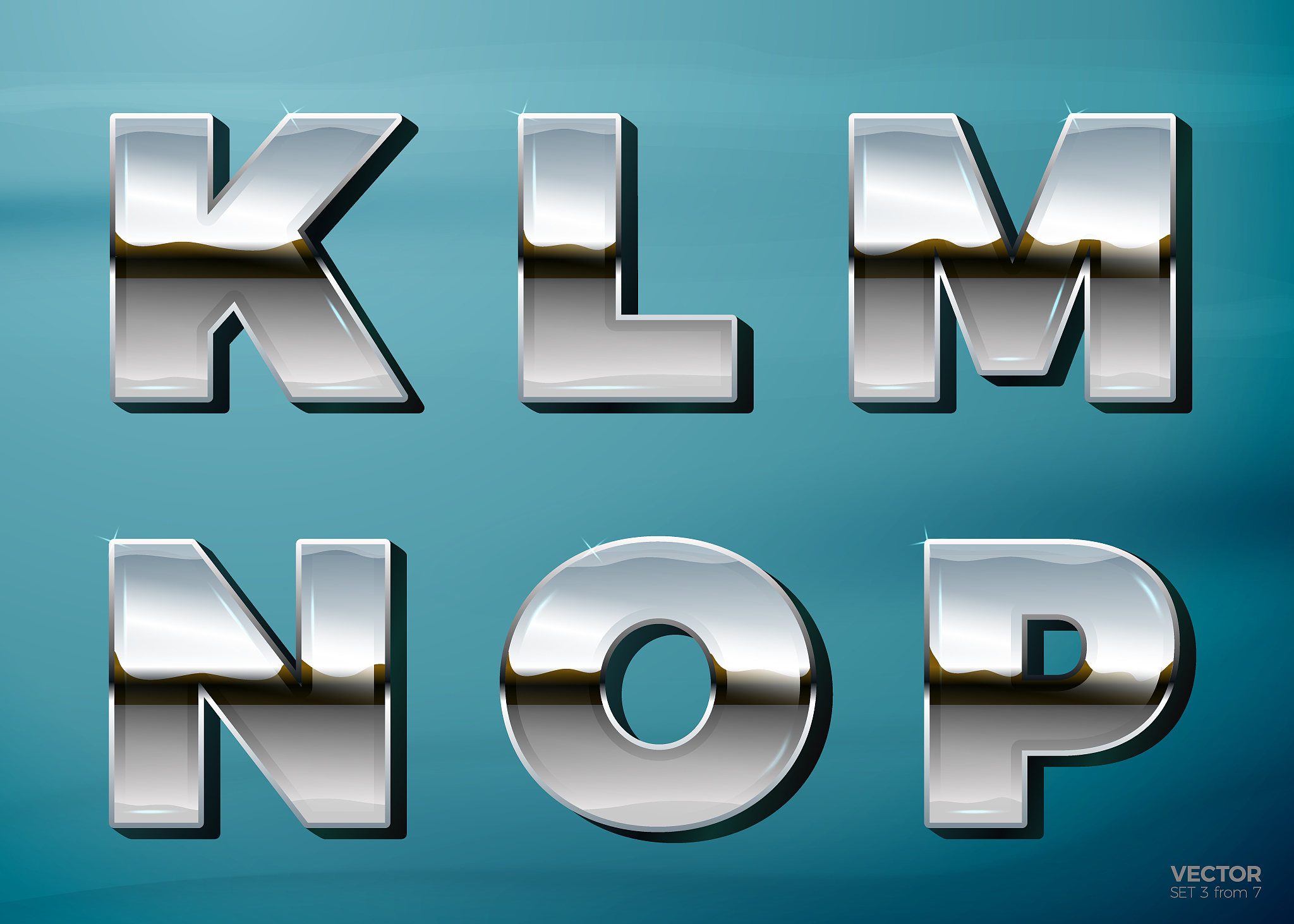 vector chrome letters with landscape relection