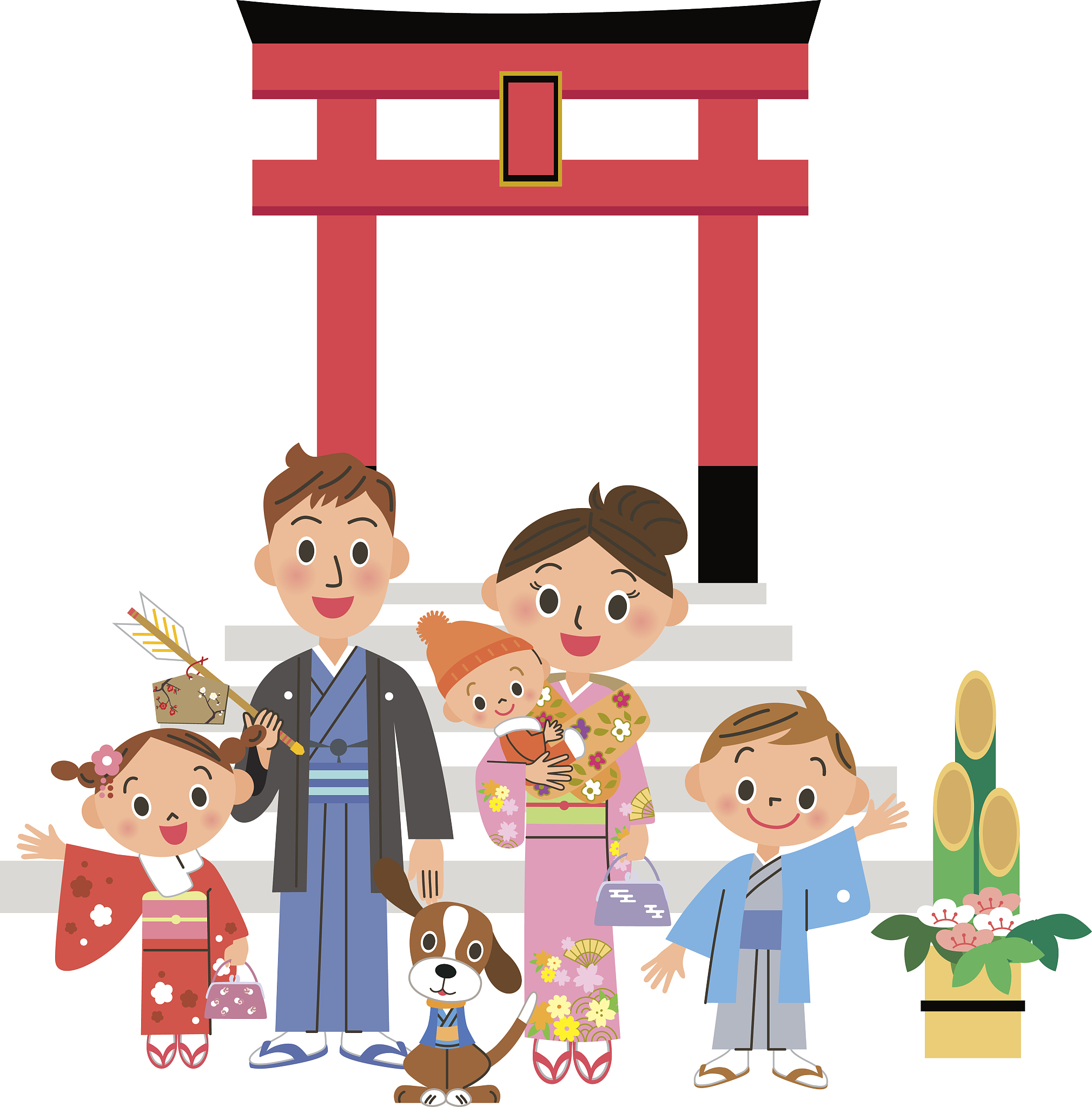 请描写一下职业是女巫的老婆婆带着一个年轻人和婴儿参观神社主殿偏殿后院的画面