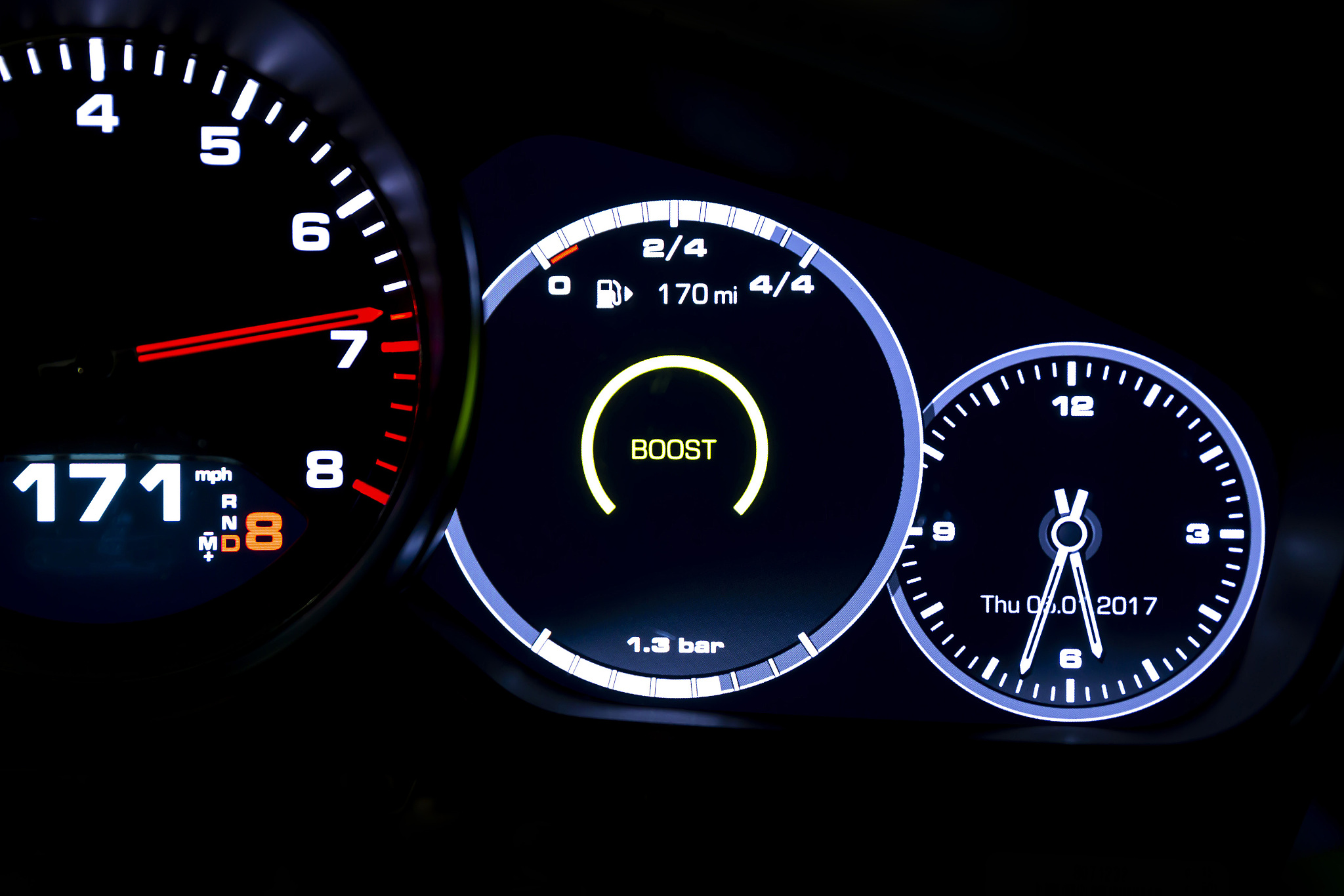 modern light car mileage on black background