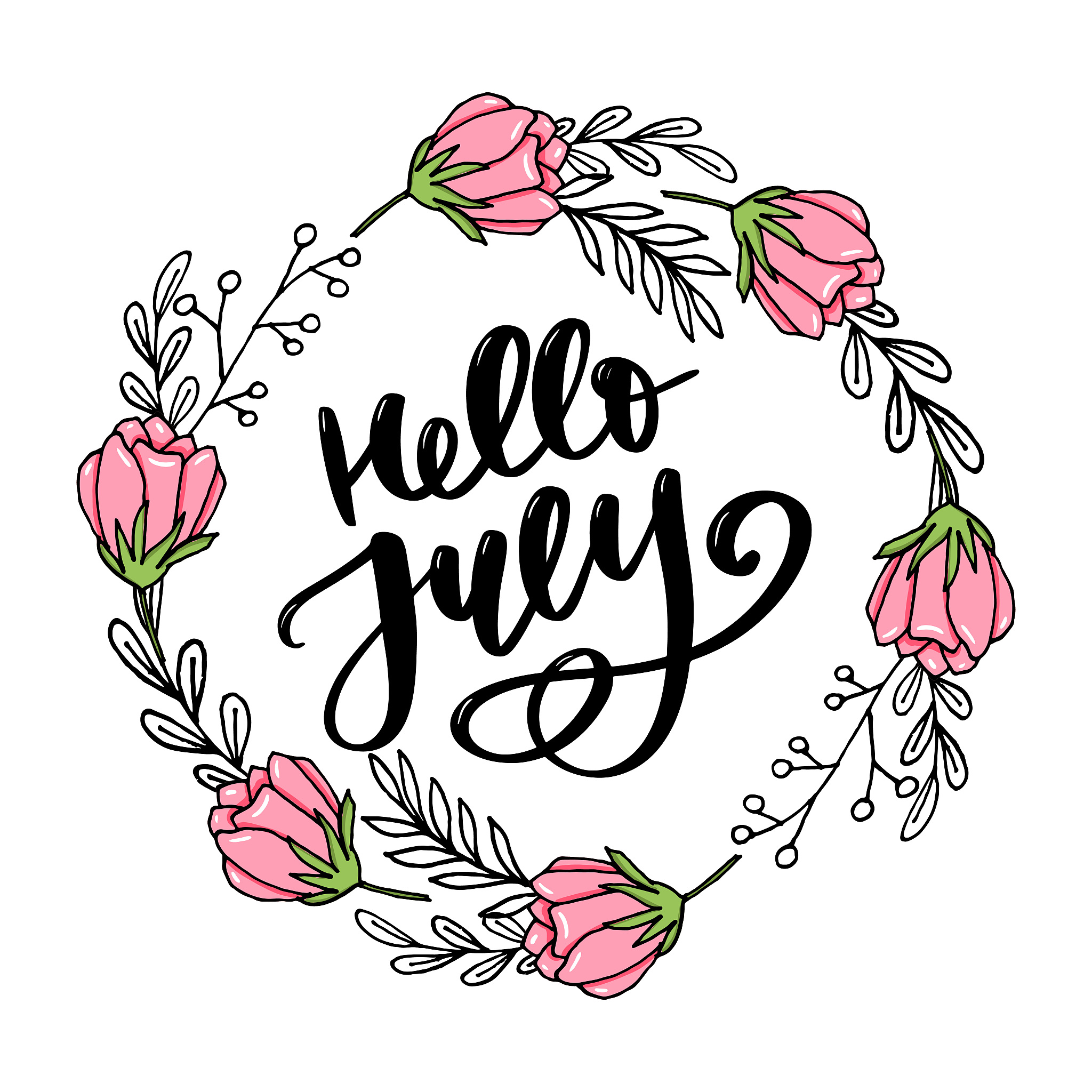 hello july lettering print. summer minimalistic illustration. is