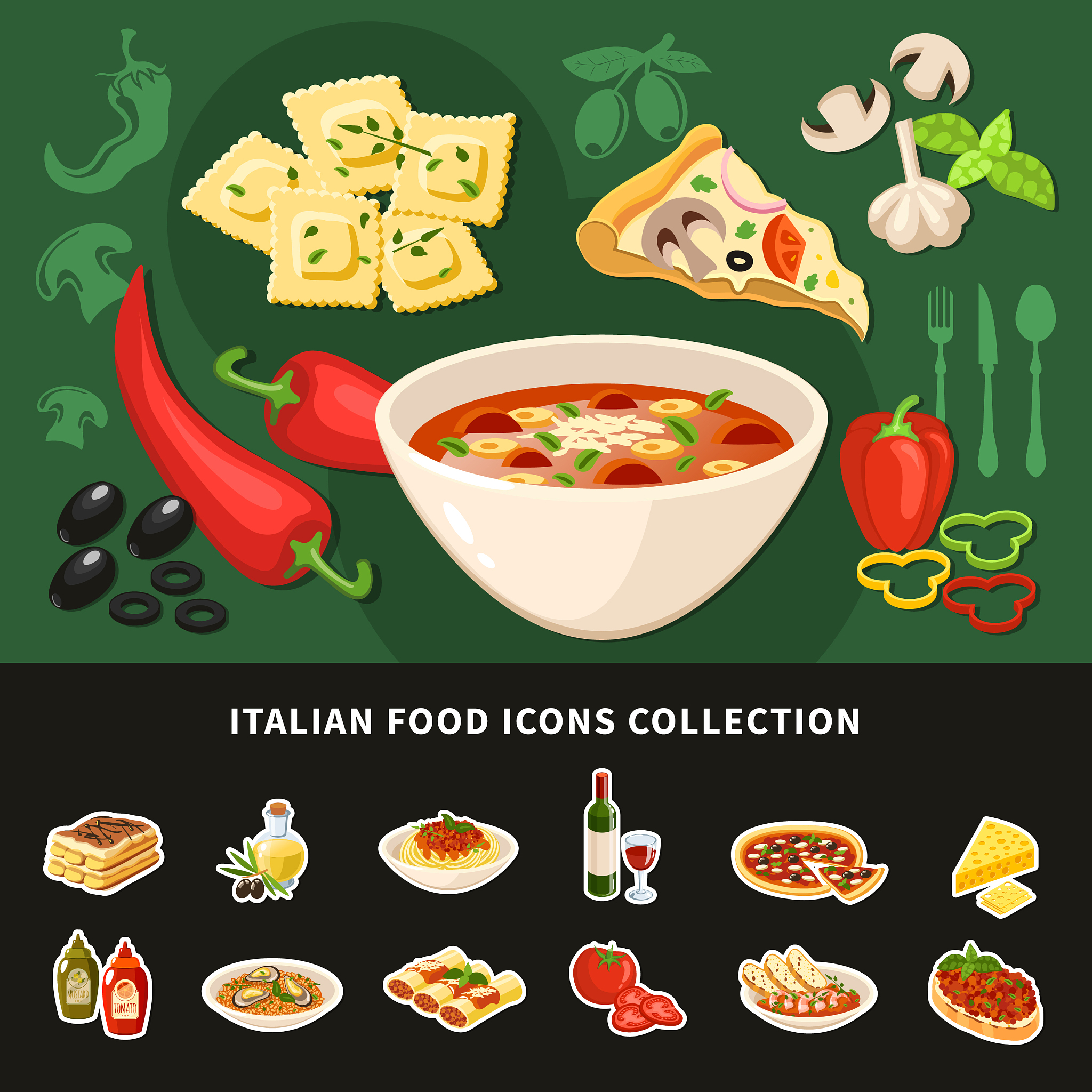 italian food icons collection
