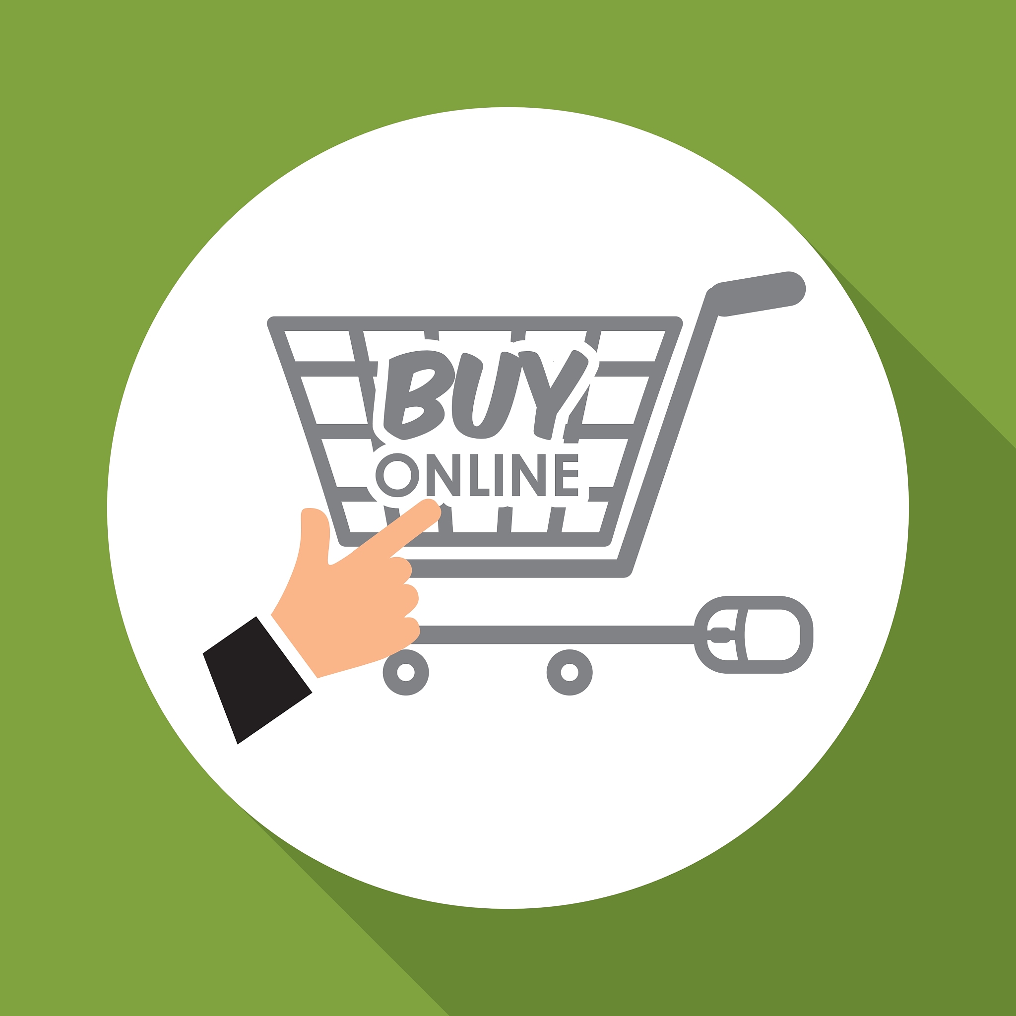 buy online over white background shopping cart