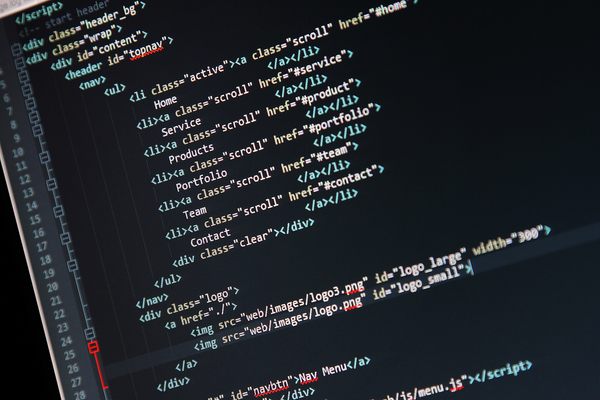 website development - programming code on computer screen
