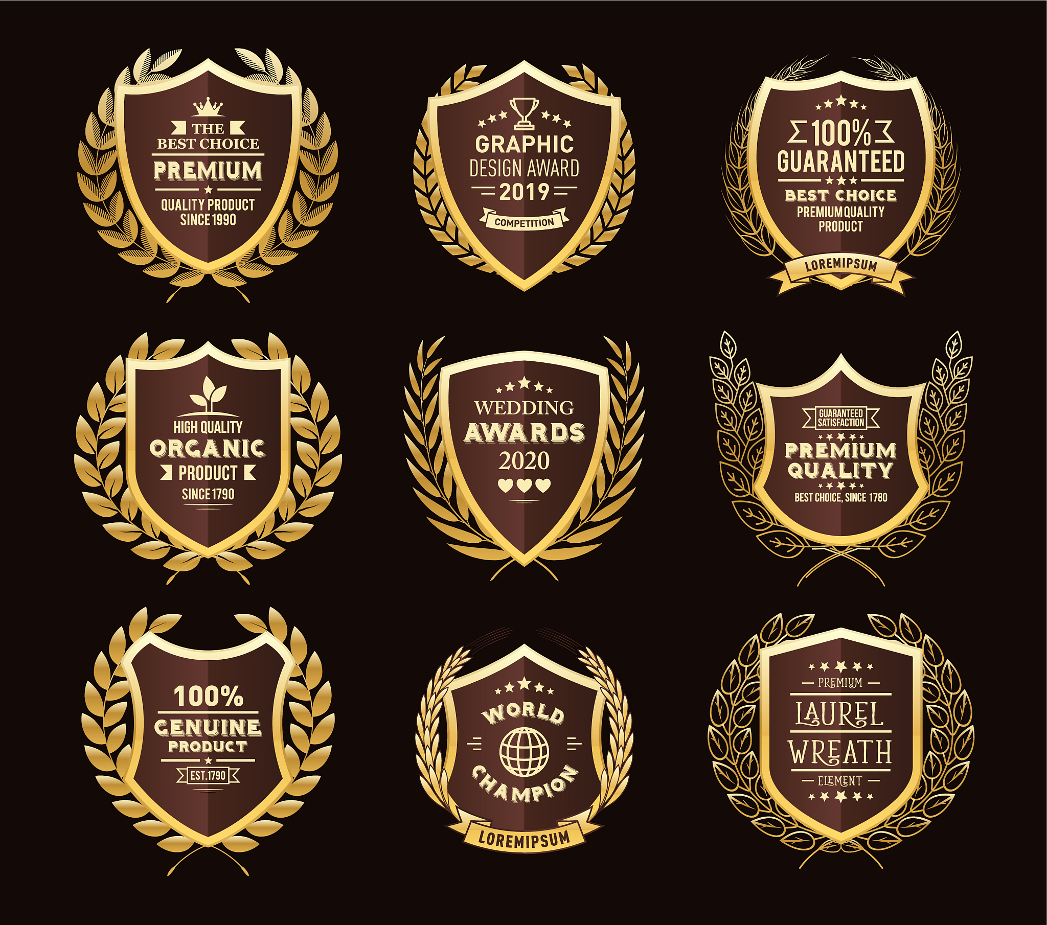 golden laurel wreaths premium quality labels